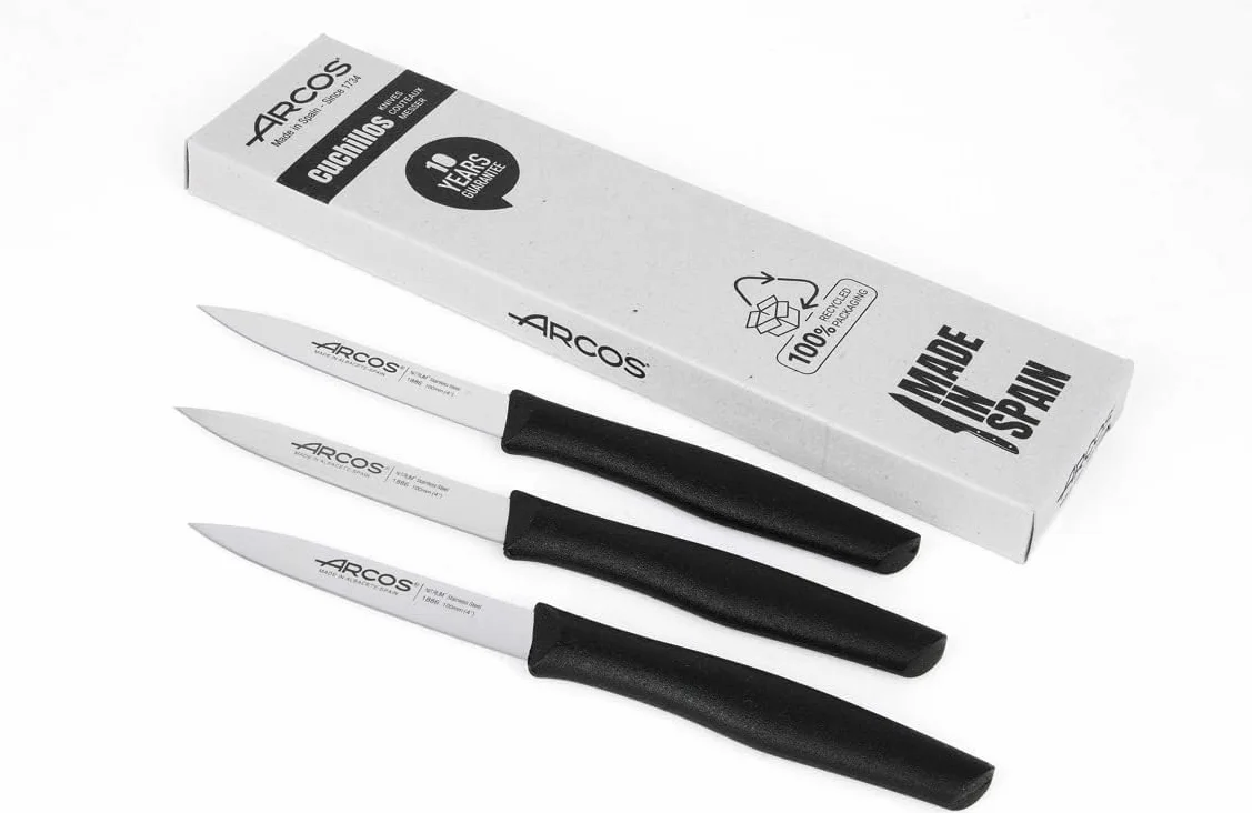 Arcos Lot de 3 Couteaux d'Office Nova Lame 100 mm Acier Inoxydable Manche Polypropylène Noir