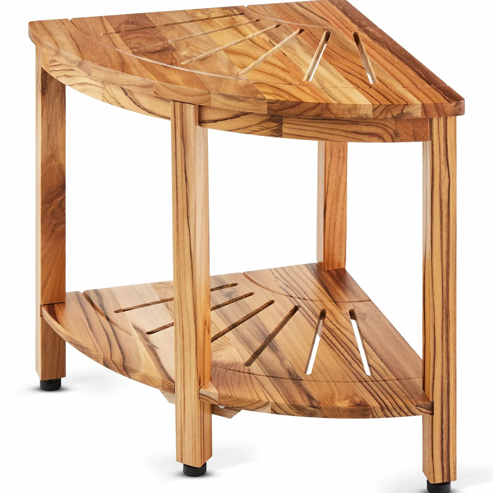 VEVOR Banc de Douche d'angle, Hauteur 47 cm, Rayon 39,2 cm, Tabouret en Teck, Capacité de Charge 227 kg, avec Étagère de Rangement, pour Douche Intérieure et Extérieure, Coin, Salle de Bain, Salon