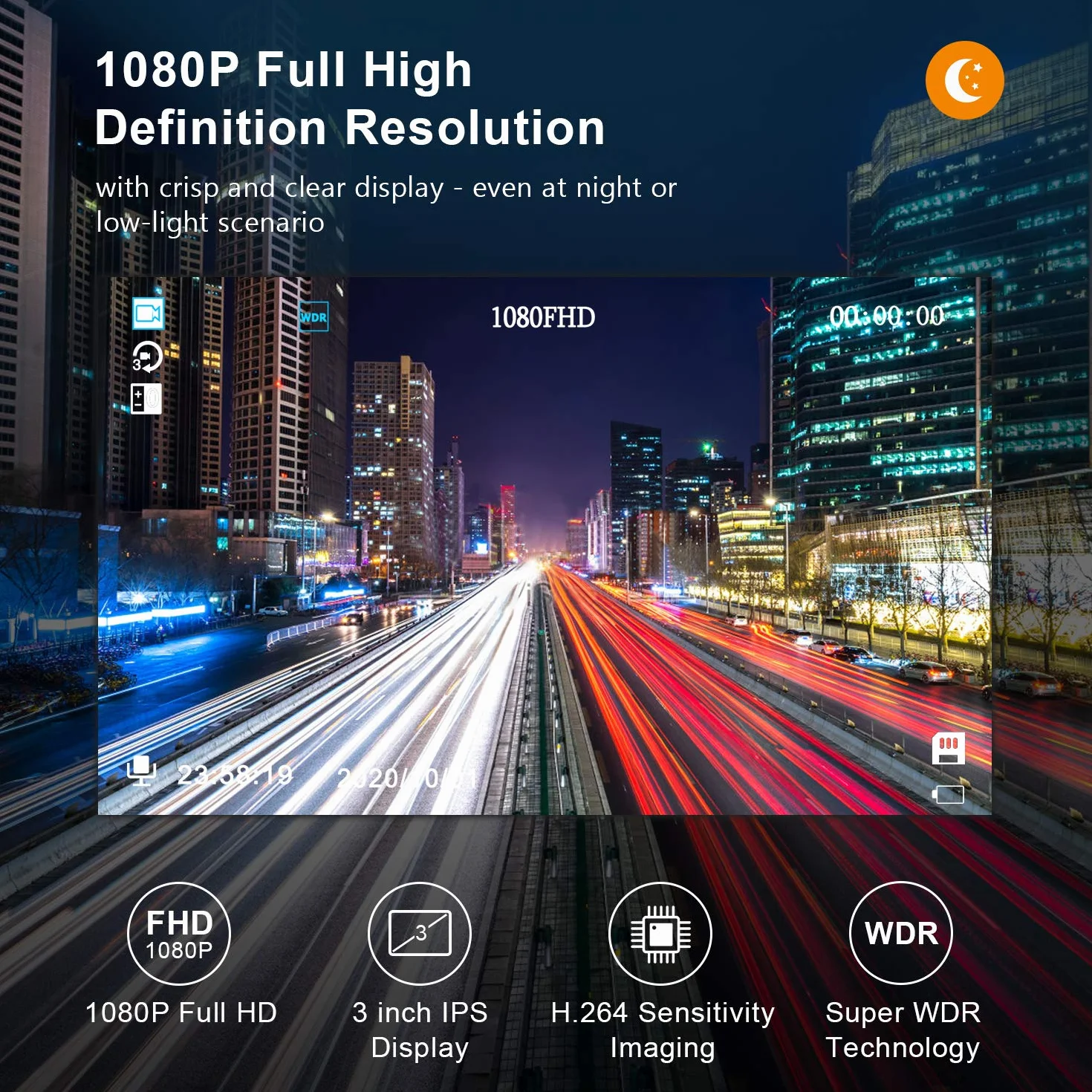 Kamera przednia z 32G SD Card, BOOGIIO 1080P FHD Car Driving Recorder 3'' IPS Screen 170°Wide Angle Dashboard Camera Aluminium, obudowa ze stopu aluminium, WDR G-Sensor Parking Monitor pętli