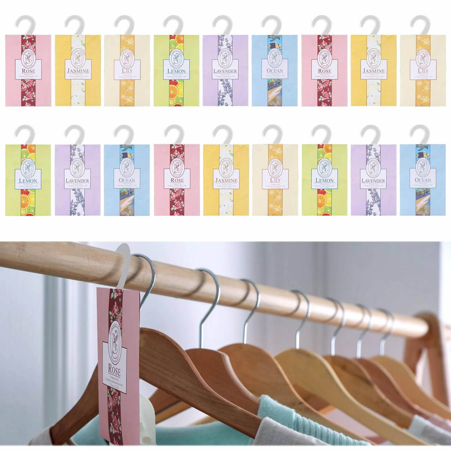 Sachets Parfumés Lot de 18 Parfum Placard Armoire Désodorisant Maison Voiture Lavande Jasmin Lys Rose Océan Citron