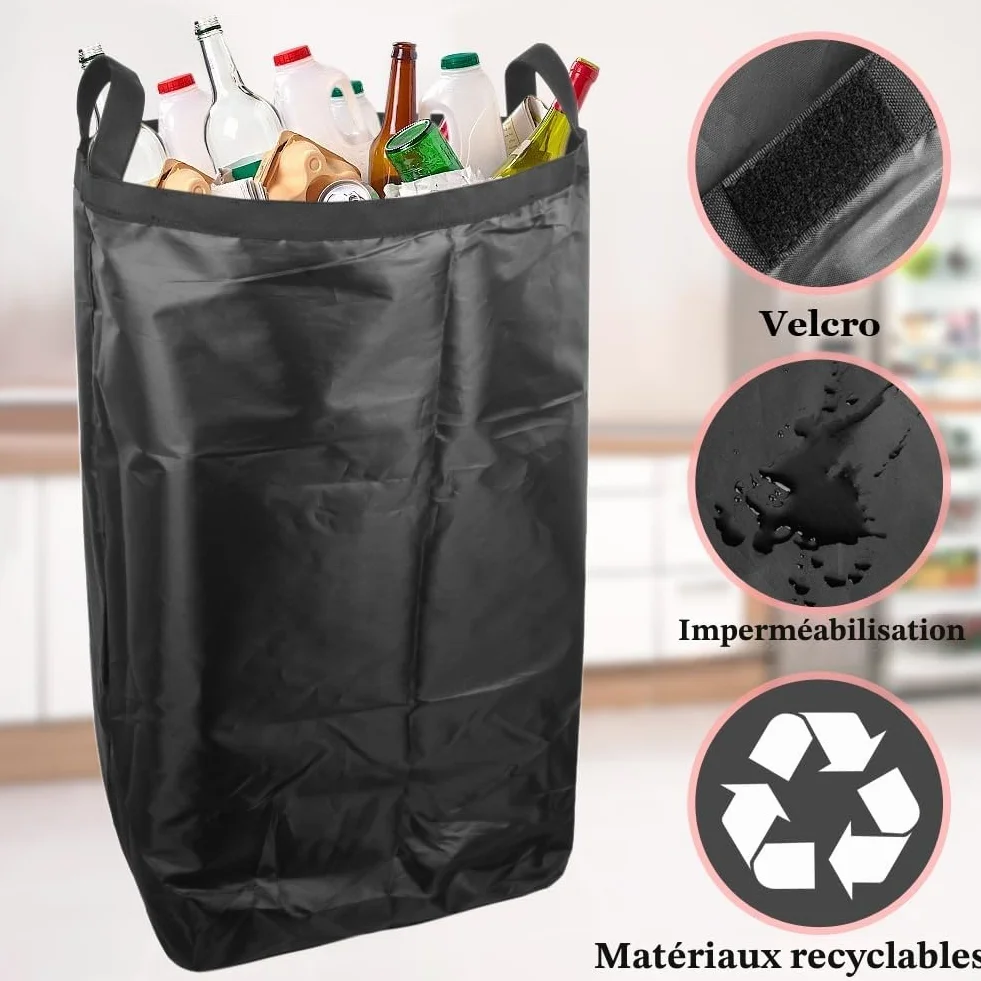 Poubelle tri selectif 100l avec couvercle et sac à main noir