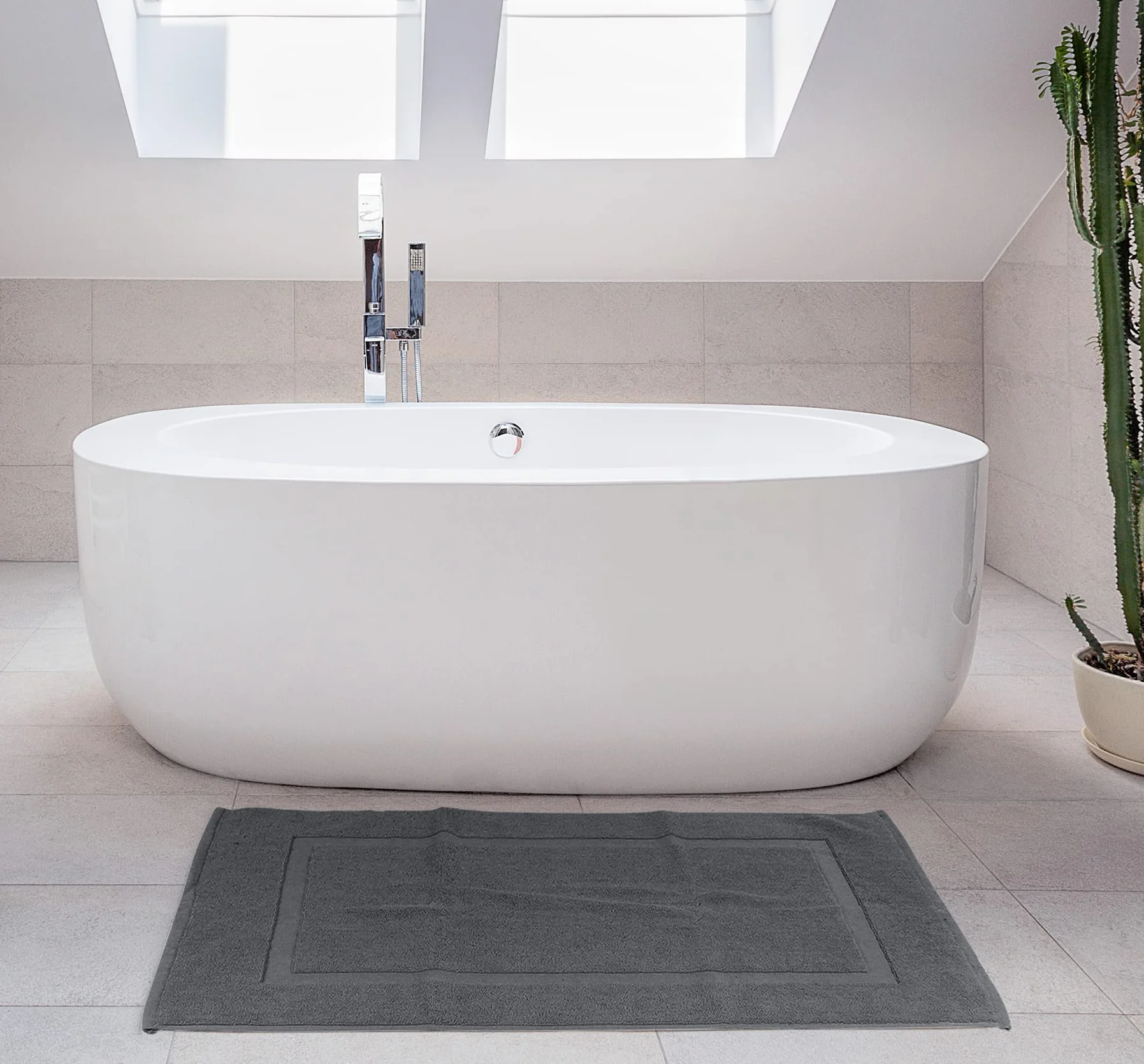 Utopia Towels Lot de 2 Tapis de Bain 100% Coton 53 x 86 cm Gris Lavable en Machine