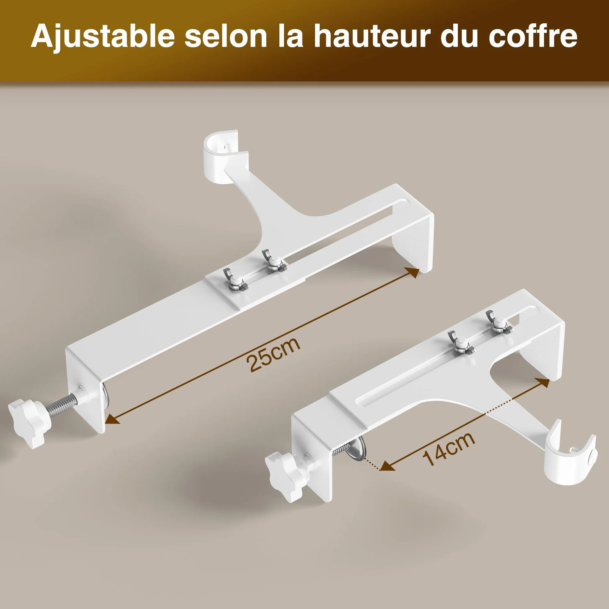 Supports de Tringle à Rideaux sans Perçage Lot de 2 - Fixations Universelles Métal Blanc pour Coffre de Volet Roulant ou Fenêtre