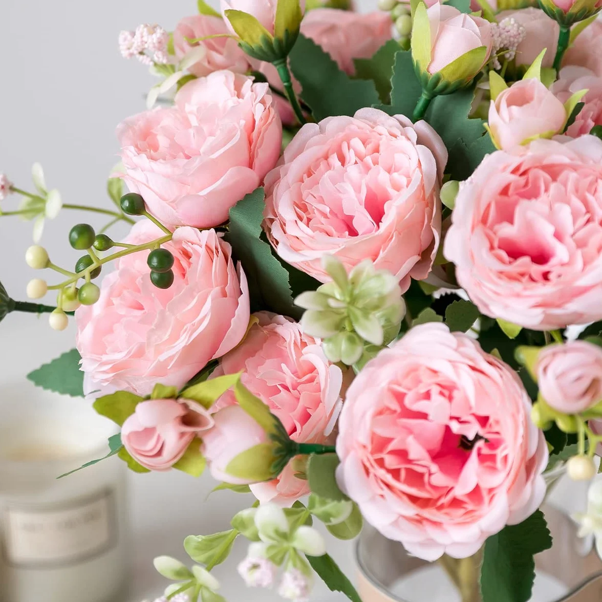 Floweroyal 4 Bouquets Pivoines Artificielles en Soie pour Mariage Décoration de Table