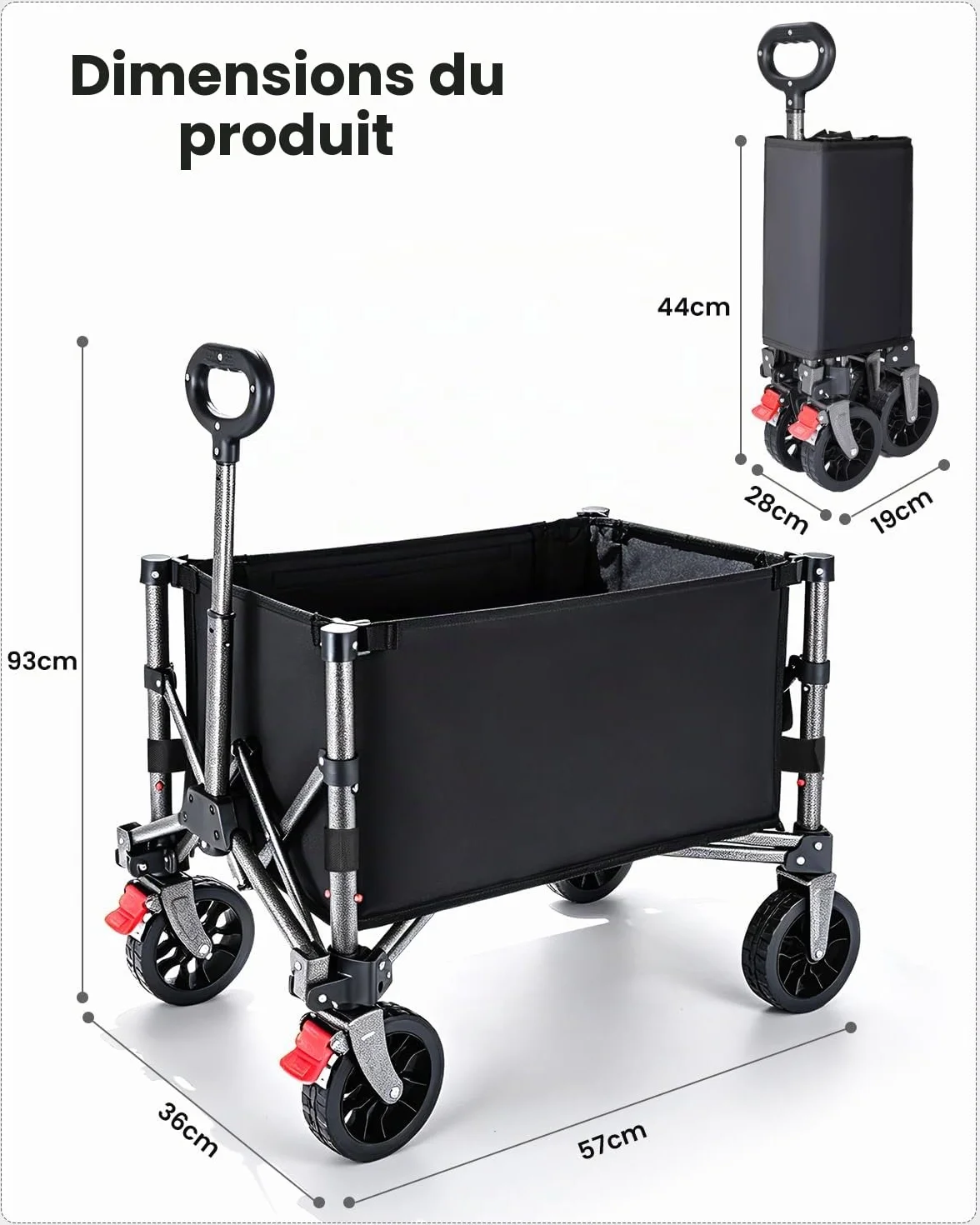 Chariot de Courses Pliable 70L 80kg Yeaupe Pro avec Fermeture Éclair et Poignée Réglable