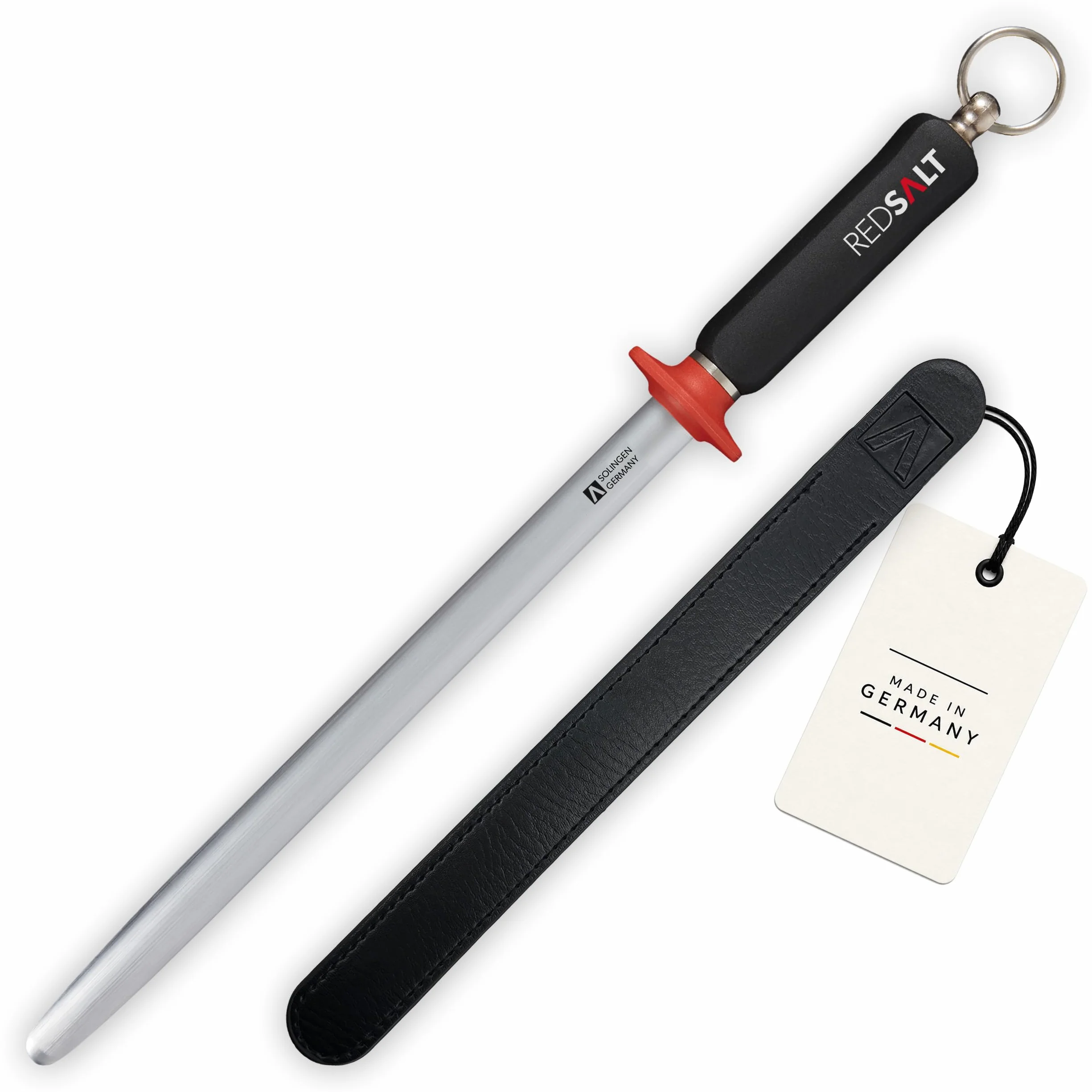 REDSALT® Premium fusil à aiguiser 30cm ovale micro-fin saphir pour couteaux de haute qualité | HRC 65 acier chrome vanadium Made in Germany | Aiguiseur professionnel, manche ergonomique