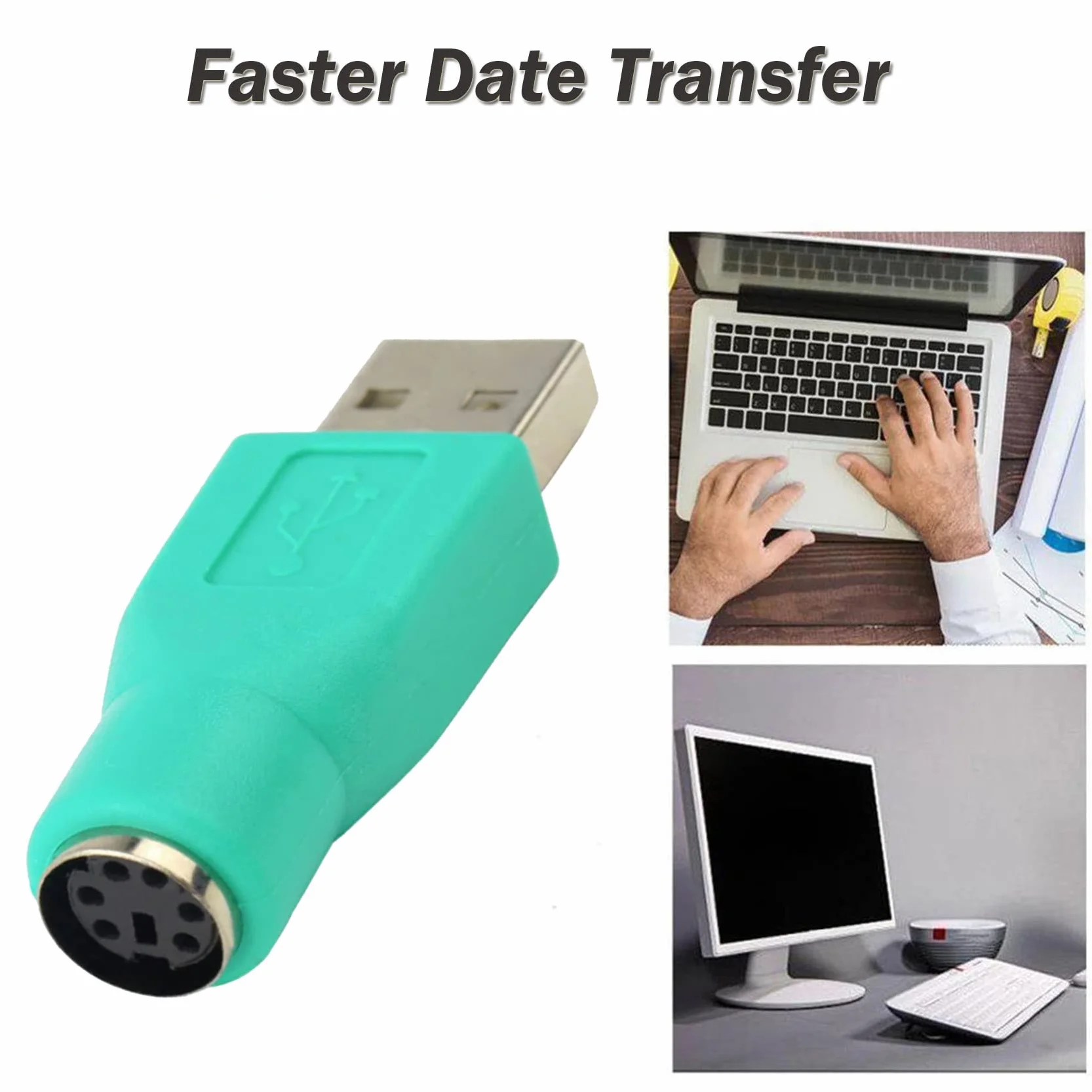 Lot de 2 Adaptateurs PS/2 USB Mâle vers PS/2 Femelle pour Clavier Souris PC (Vert)