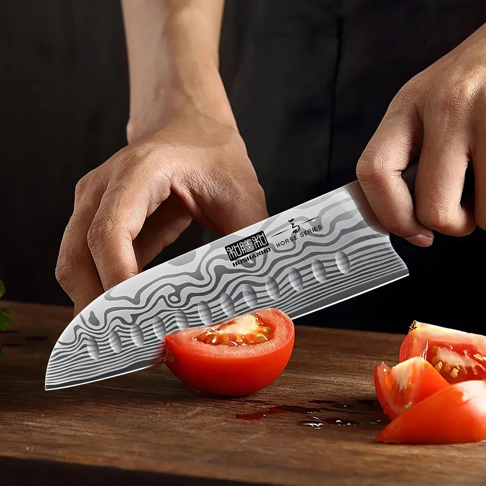 HOSHANHO Couteau Santoku 18 cm, Couteau de Cuisine Japonais Ultra-Tranchant en Acier à Haute Teneur en Carbone, Couteau de Chef Professionnel avec Manche Ergonomique