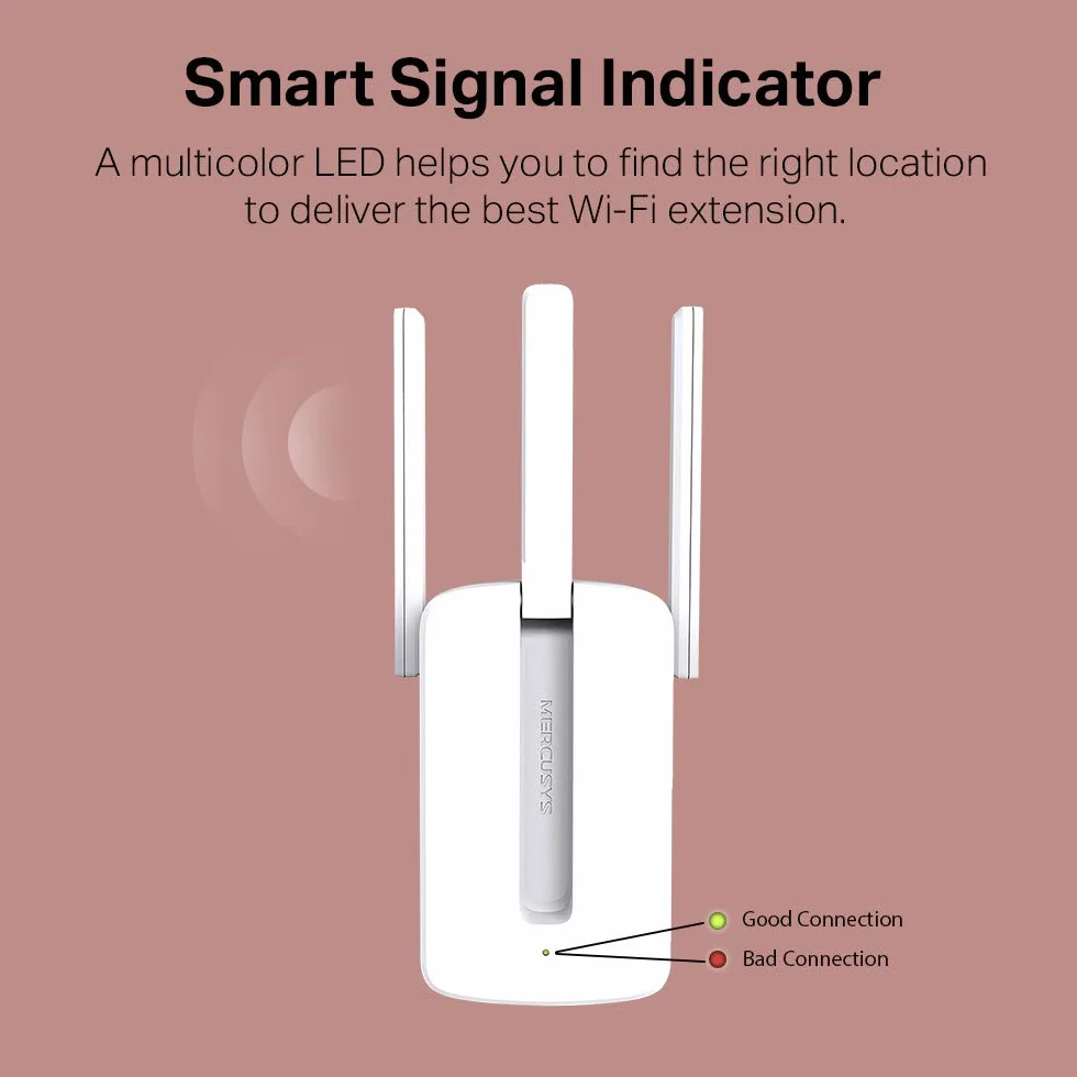Mercusys MW300RE | Wzmacniacz Zasięgu Wi-Fi 300 Mb/s | 2,4 GHz | Konfiguracja WPS Jednym Przyciskem | Wskaźnik Sygnału | Port Ethernet | Tryb Punktu Dostępowego