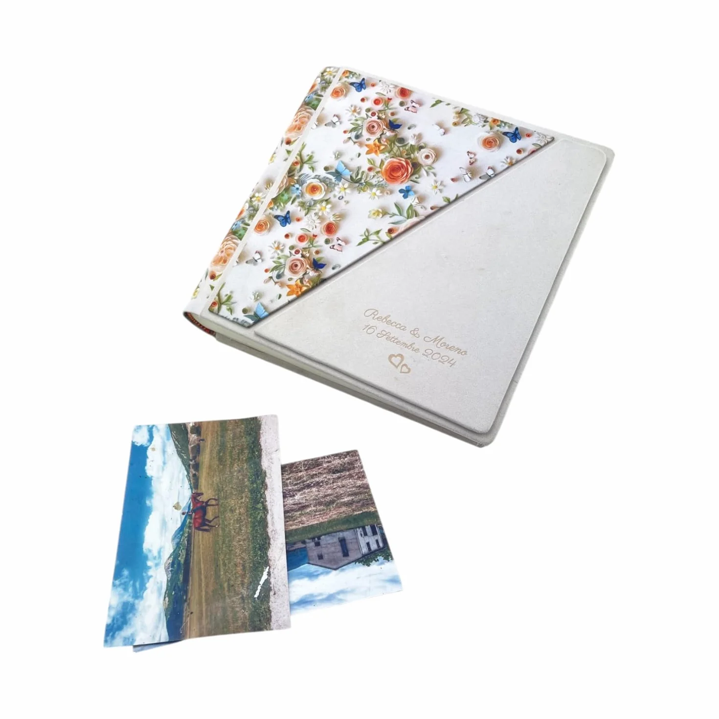 Album Photo Artisanal Tissu 3D Alcantara Personnalisable Gravure Classique Vélin Mariage Anniversaire Ivoire Beige