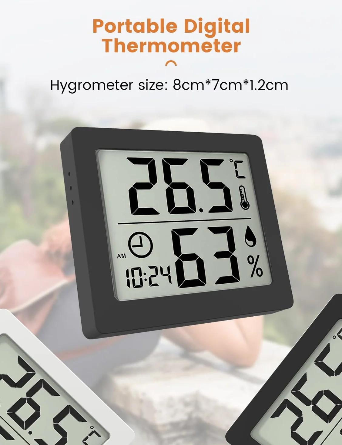 Thermomètre/Hygromètre Numérique Grand Écran LCD 3,1" Intérieur Moniteur Température Humidité avec Horloge Noir