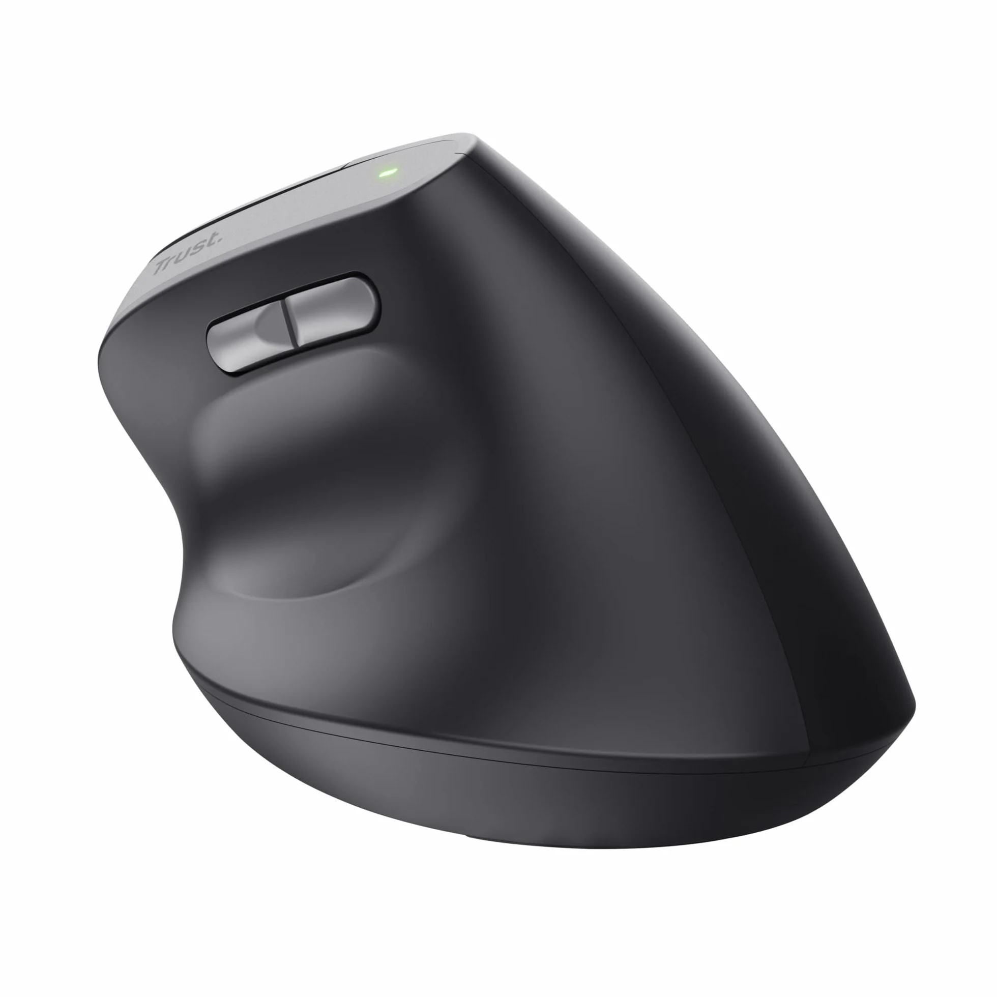 Trust Yuno Ergonomiczna Mysz Bezprzewodowa z Akumulatorem, Myszka Pionowa z Odbiornikiem USB 2.4GHz, Regulowane DPI 800-2400, Sensor Optyczny, 6 Przycisków, 70% Plastiku z Recyklingu - Czarny