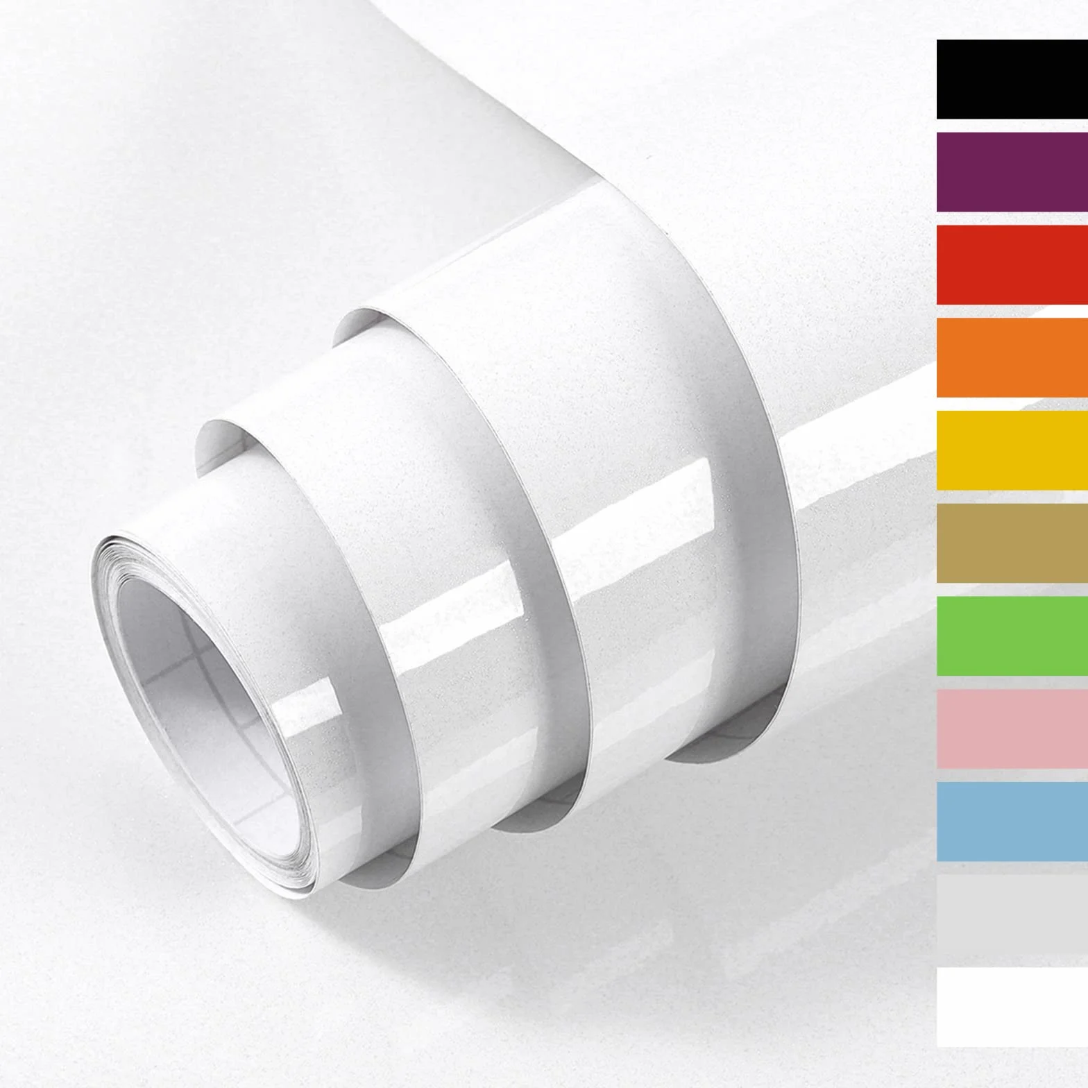 Papier Adhesif Blanc Brillant 30x300cm, Vinyle Imperméable pour Meuble Cuisine
