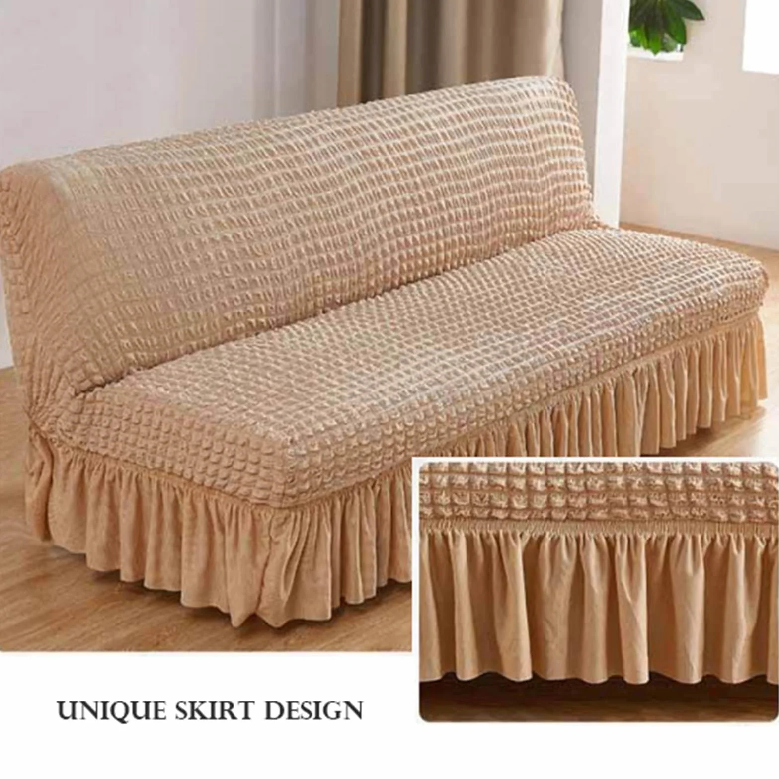 Housse De Futon Extensible sans Accoudoirs avec Jupe, Lavable en Machine, Rose, M (160-190cm)