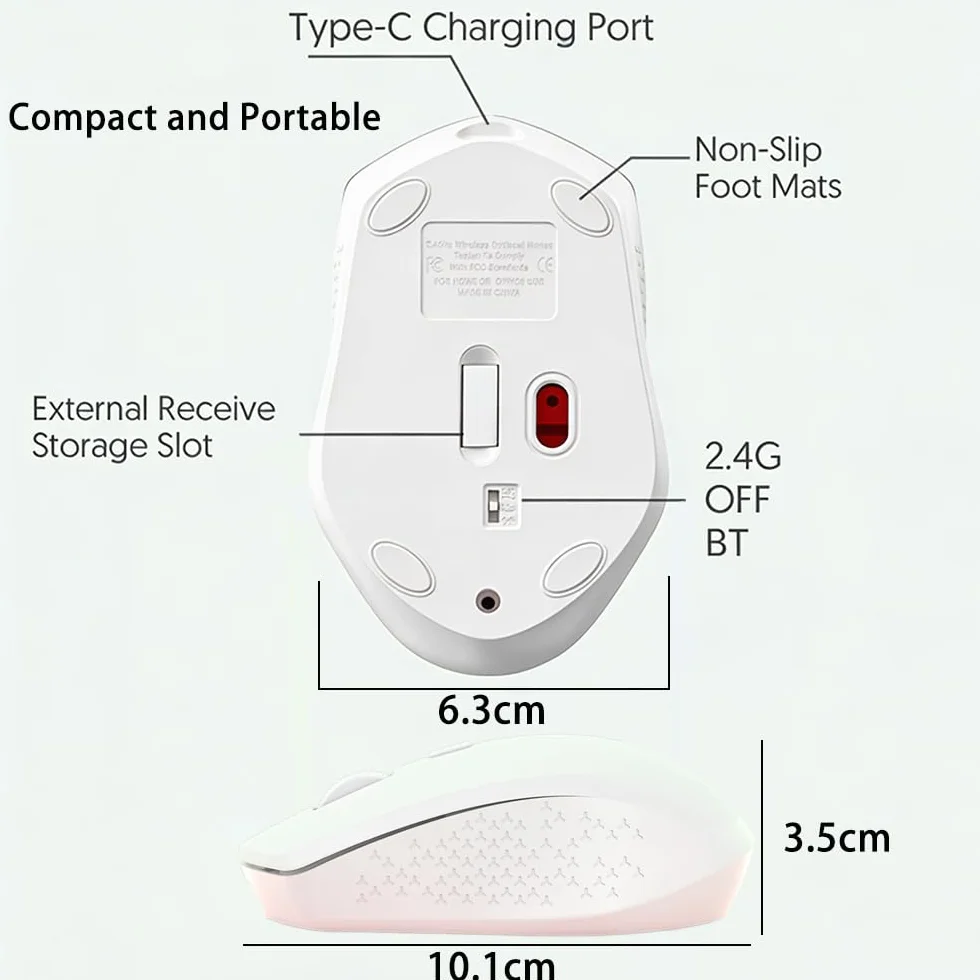 Mysz bezprzewodowa, 2,4G USB i Bluetooth, mysz bezprzewodowa Dual Mode, ergonomiczna mysz PC z regulowanym DPI 800/1200/1600, mysz bezprzewodowa do laptopa, PC, iOS, Android, iPad, Windows