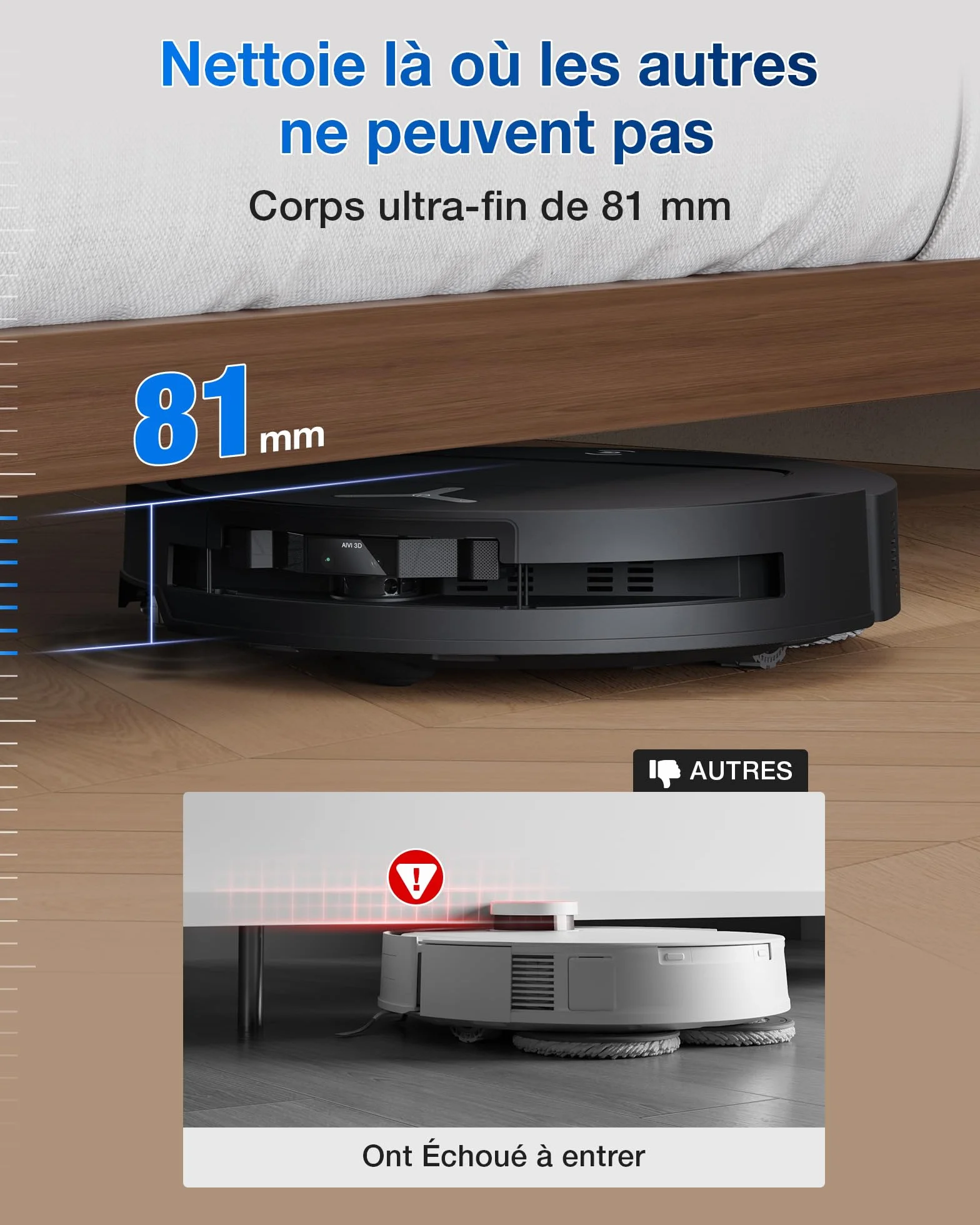 ECOVACS T50 Omni GEN2 Aspirateur Robot Station 21000Pa ZeroTangle 2.0 AIVI 3D 2.0 Lavage Eau Chaude 75℃ Ultra-Mince 81mm Noir