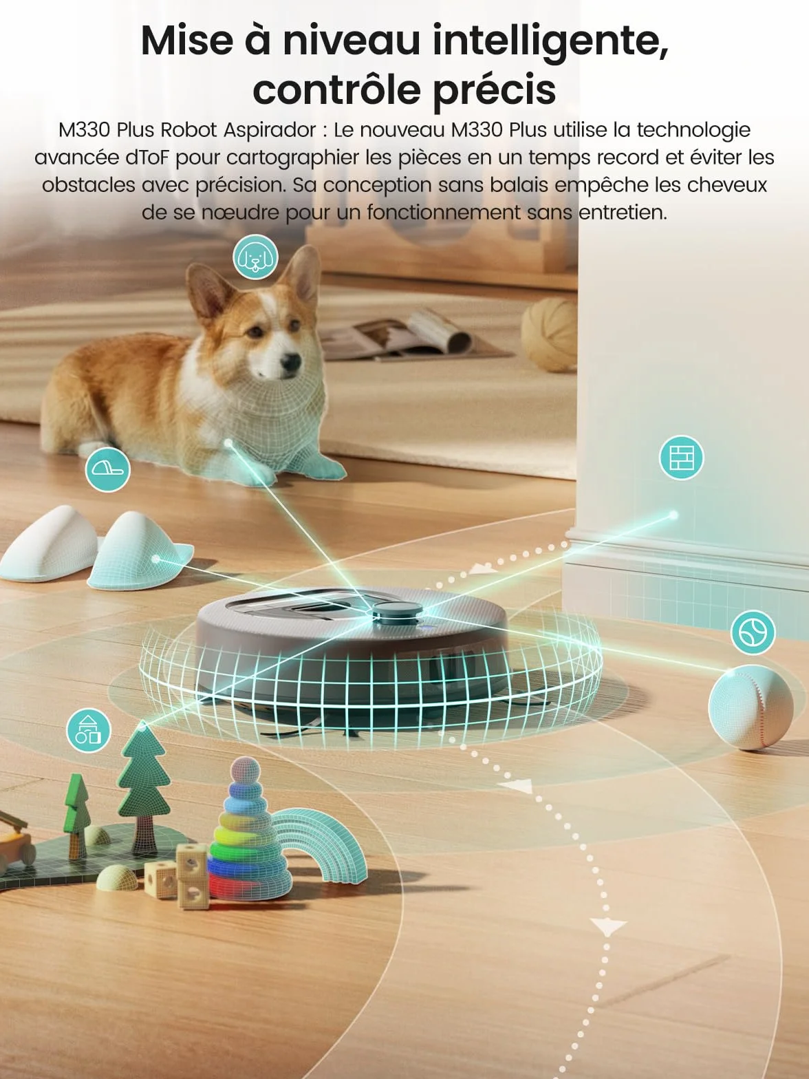 Lefant M330 Plus Aspirateur Robot Laveur 3en1, 5000Pa, 150Min, Système Freemove 3.0, Anti-emmêlement, Navigation LiDAR Précise, Zone Interdite Intelligente, 3 Niveaux d'Aspiration, APP/Alexa, Gris