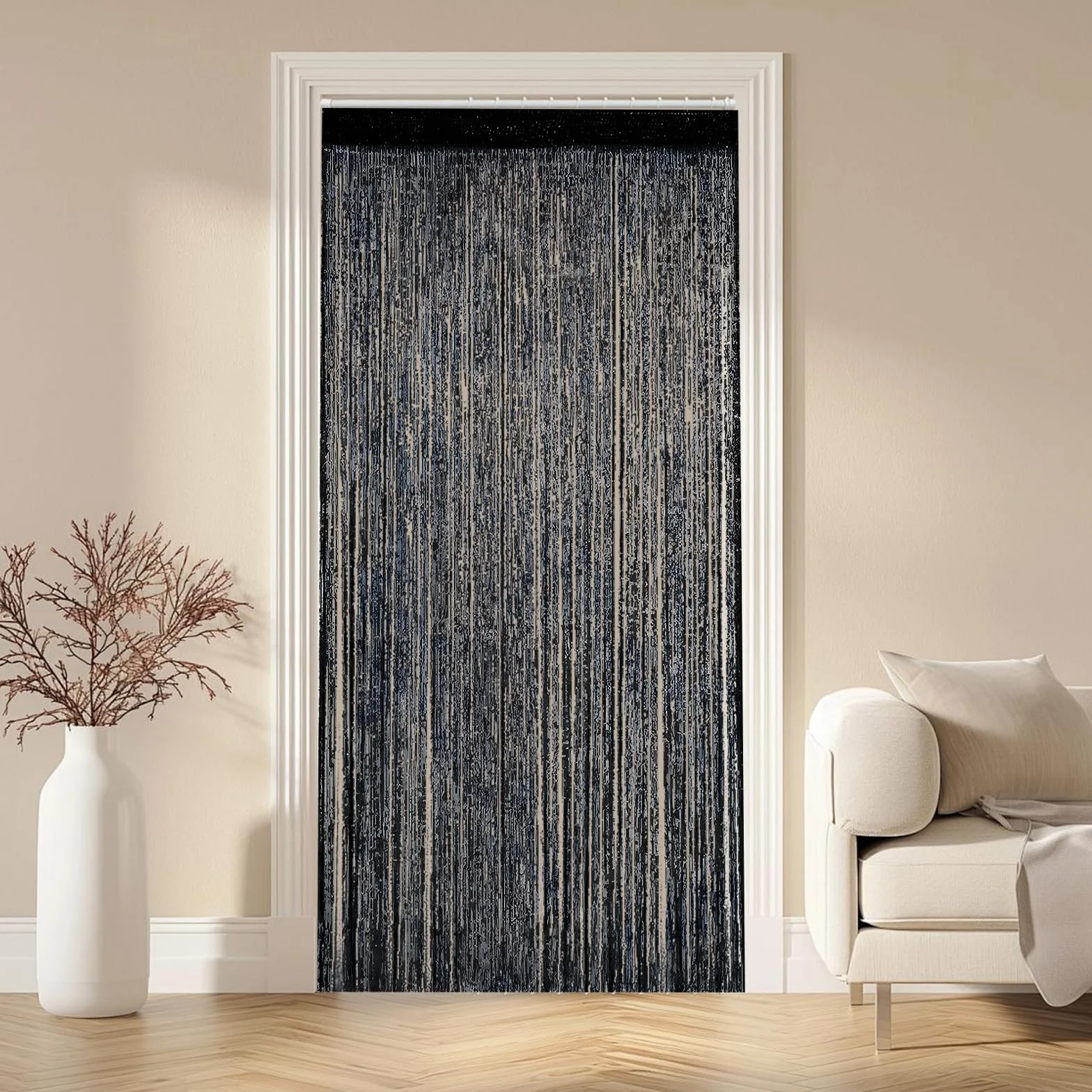 Rideau Anti Mouches à Perles 100 cm x 200 cm Moustiquaire Porte Fenêtre Séparation Pièce Décoratif Noir
