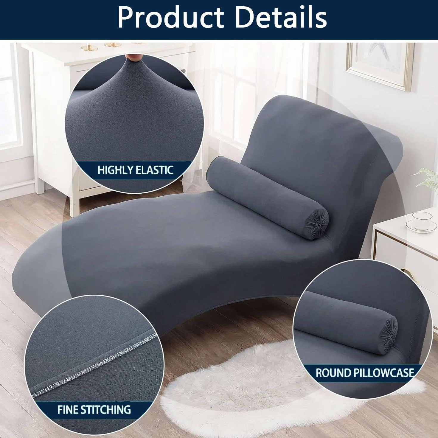Housse De Chaise Longue Extensible en Spandex, Protection Meubles Noir Taille Unique