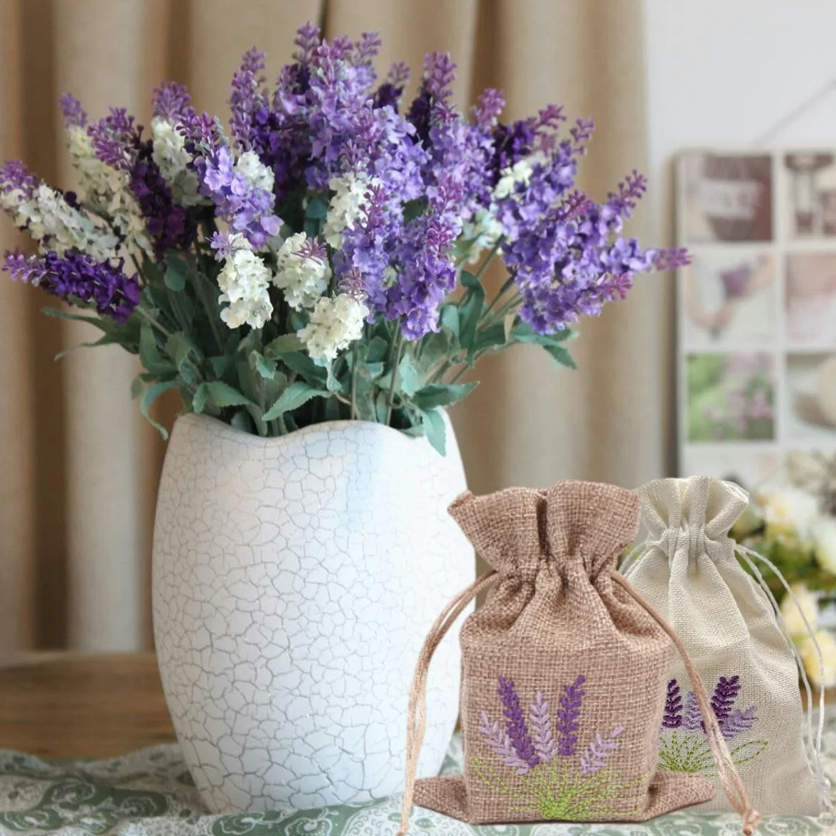 Sachets de parfum lavande vides à remplir - Lot de 10 sachets en toile de jute avec cordon de serrage