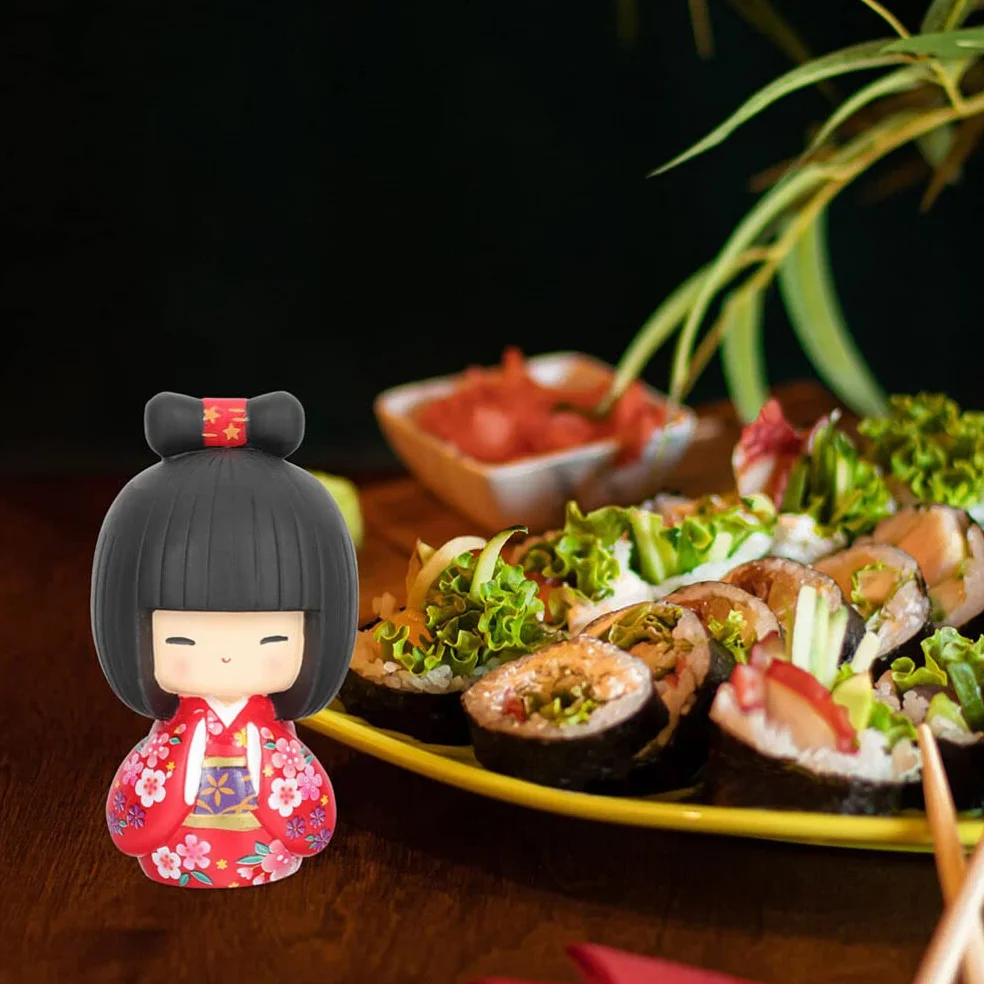 Veemoon Statue Japonaise Kokeshi Kimono Poupée DéCoration Table Résine Cadeau Artisanale
