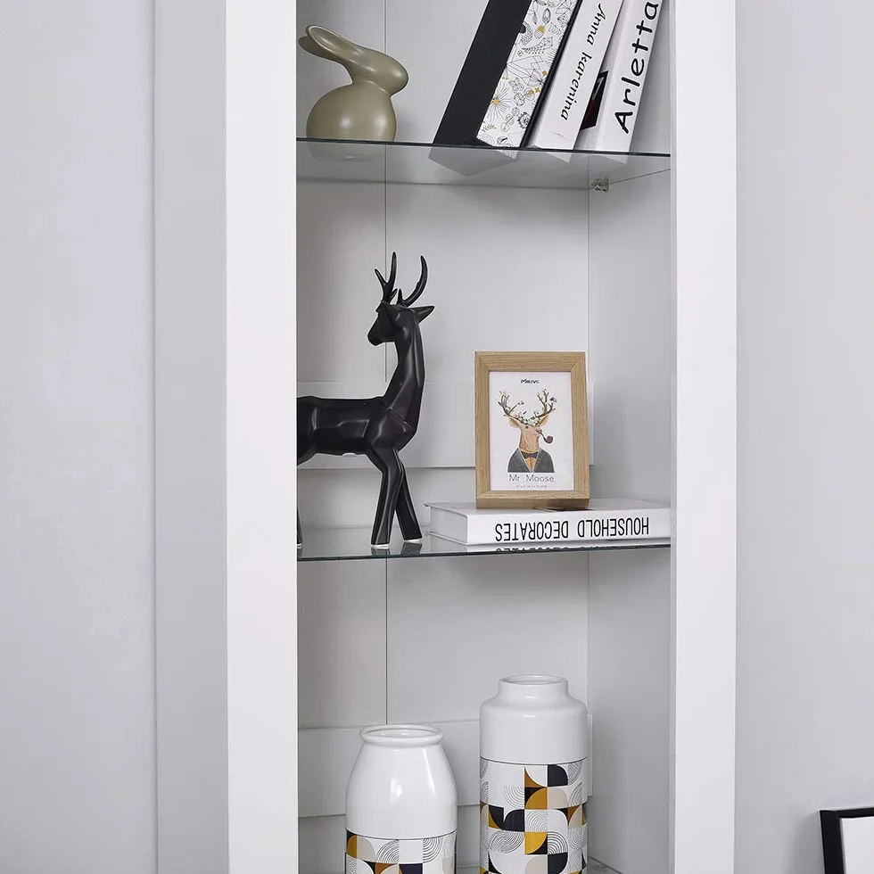 Panana Vitrine Lumières LED Meuble de Rangement avec Etagères sur Salon, Bureau, 55 x 35 x 166 cm (Blanc)