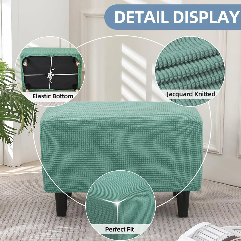 Housse Ottomane Carré Extensible Jacquard Fond Élastique Antidérapante Housses Repose-Pieds Pouf Protecteur Meubles Gris Foncé