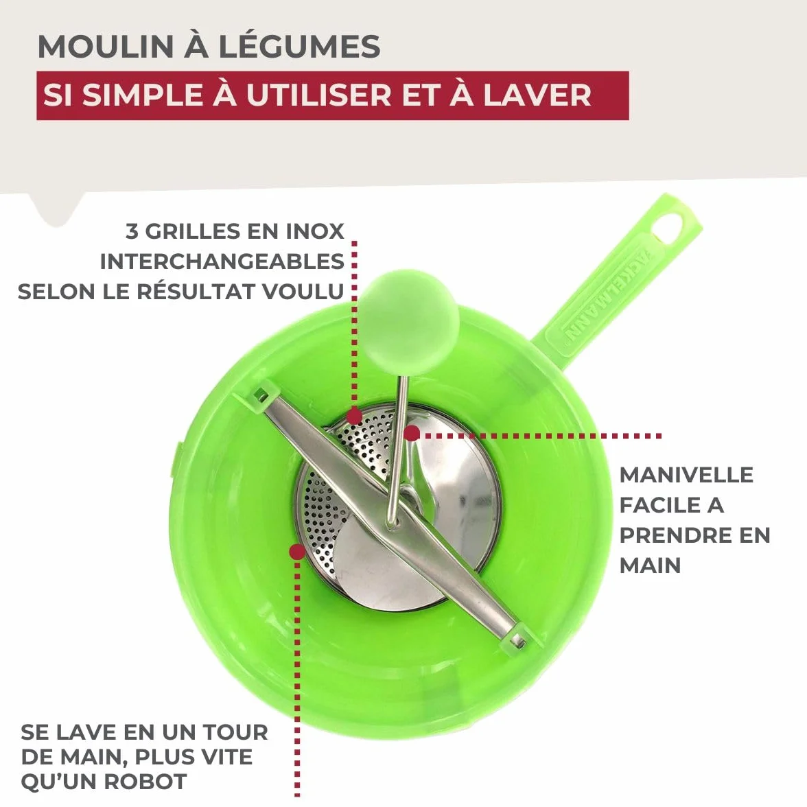 Fackelmann Moulin à légumes 19 cm Acier Inoxydable