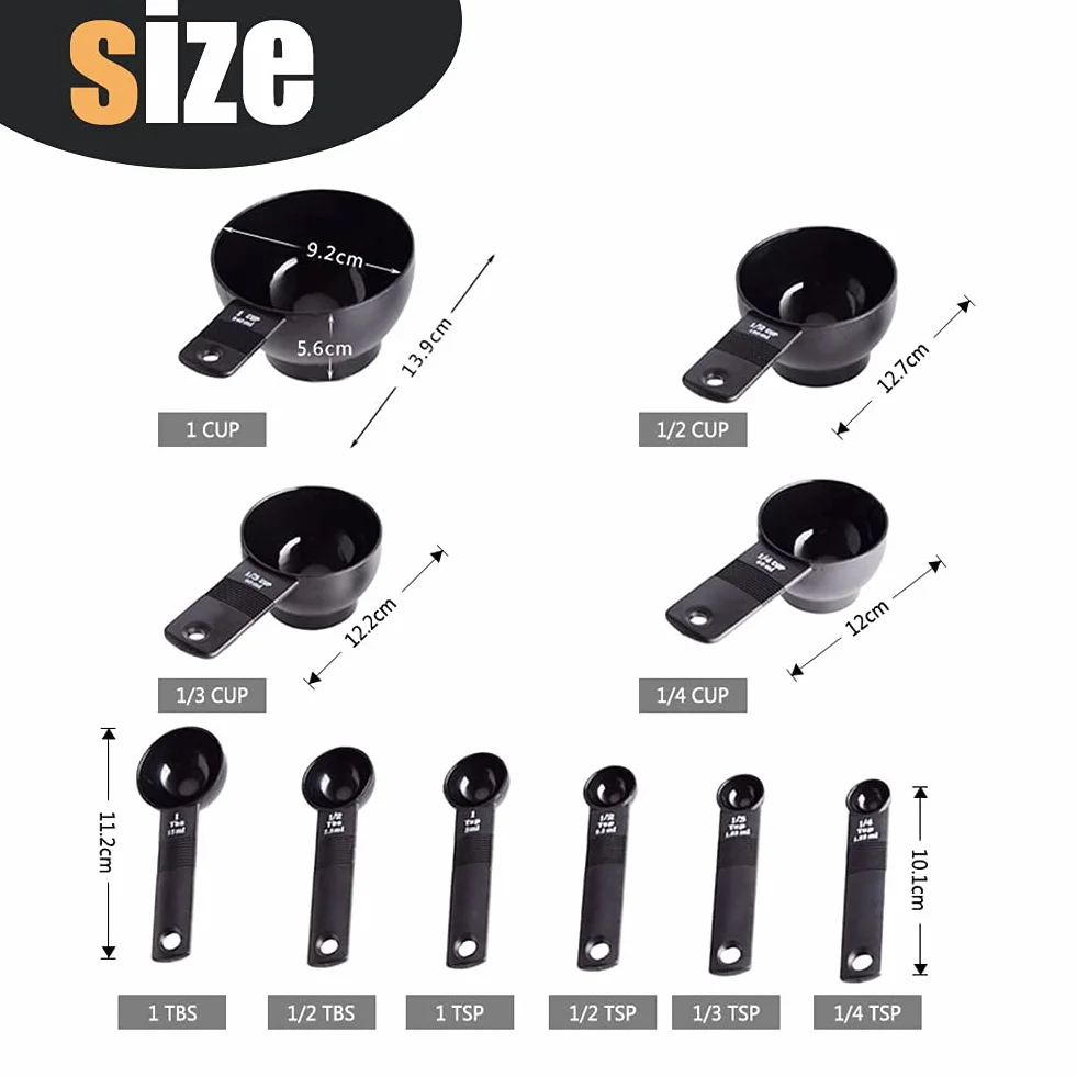 Jeu de cuillères et tasses de mesure 10 en 1 en plastique - Gobelets doseurs pour ingrédients secs et liquides