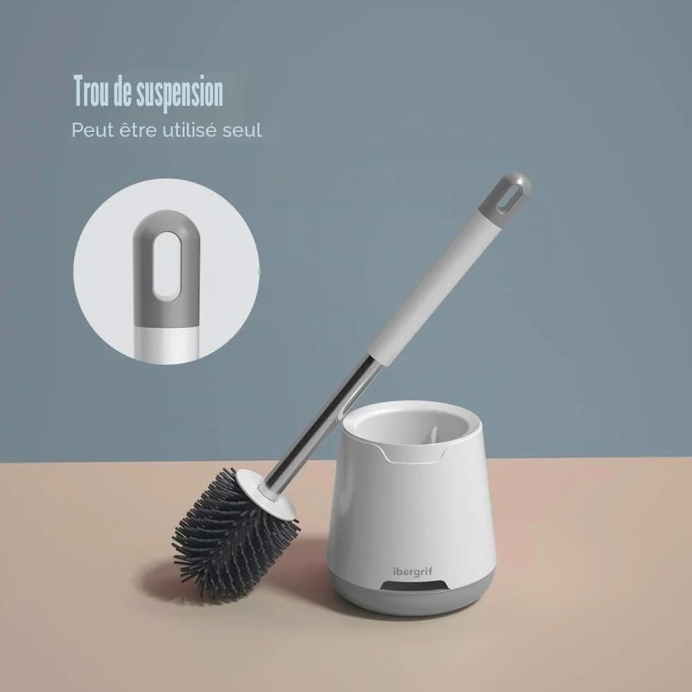 Ibergrif Brosse Toilettes WC Silicone avec Support, Flexible, Antibactérienne, Anti-Goutte, Montage Mural, Blanc