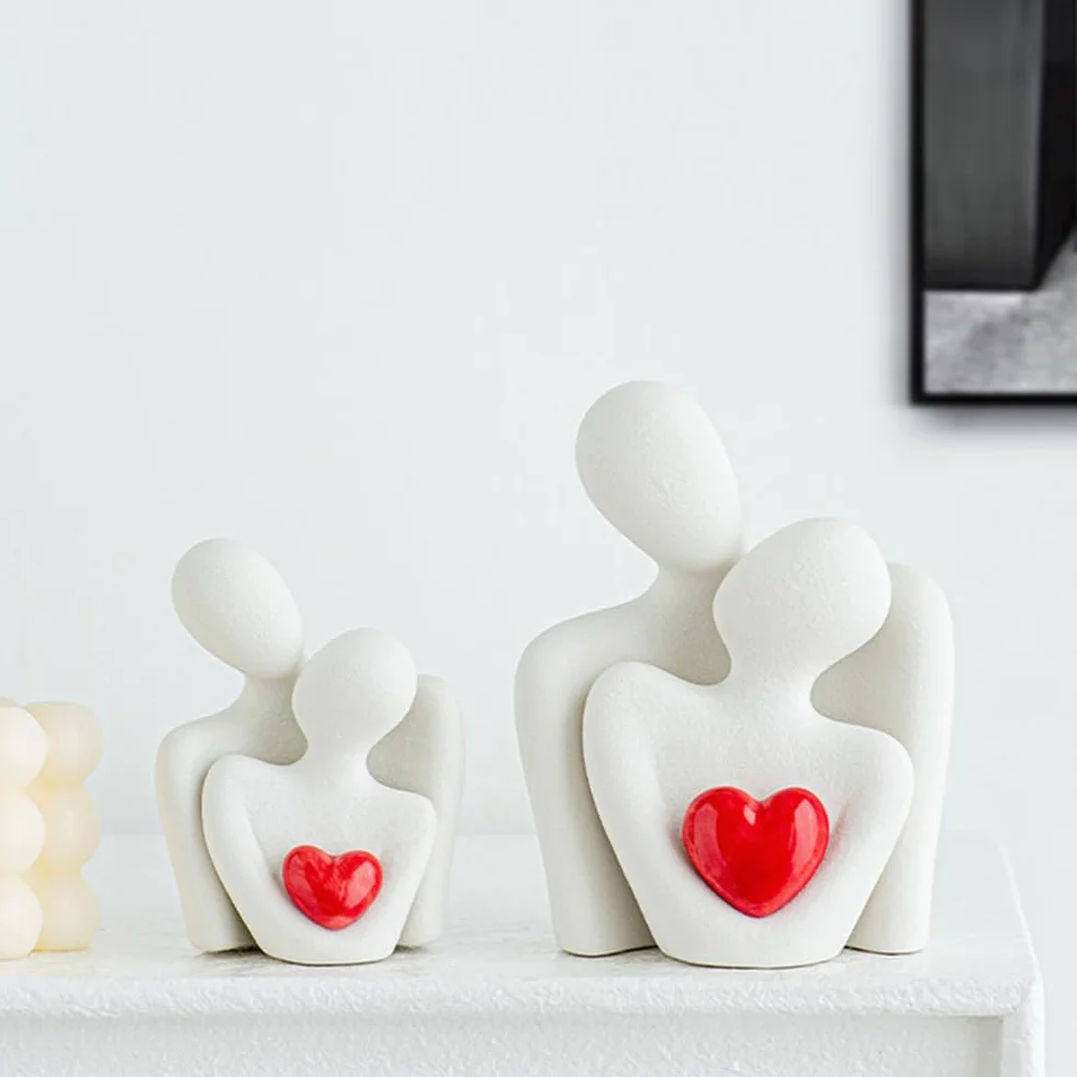 Statue Couple Abstraite Mini Sculpture Rouge Décoration Salon Maison Cadeau Saint-Valentin Anniversaire