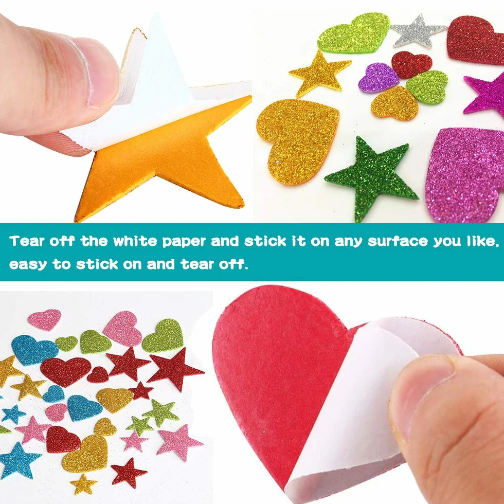 Paillettes Mousse Autocollants 150pcs, Mini Coeur et étoile Enfants, Décoration Murale