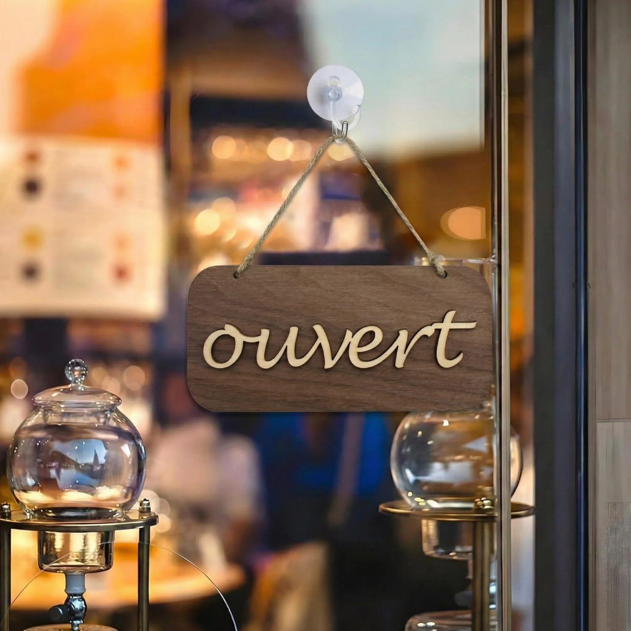 Panneau Ouvert Fermé Magasin Bois Design Original Fait Main Ventouse Incluse Porte Vitrine