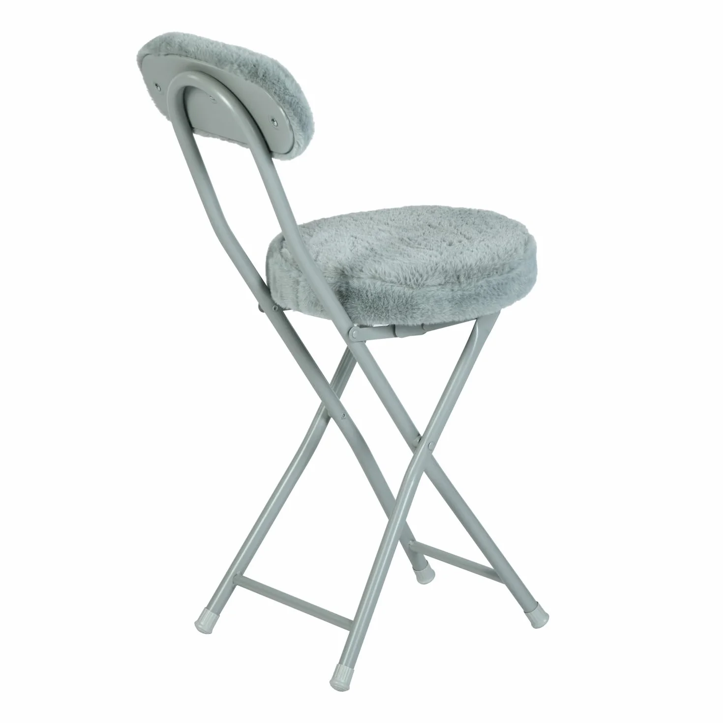 Meuble Cosy Lot de 4 Chaises Pliante Tabourets Pliable Coussin Rond en Fourrure avec Dossier et Repose-Pieds, Siège de 49 cm de Haut, Style Scandinave, Gris
