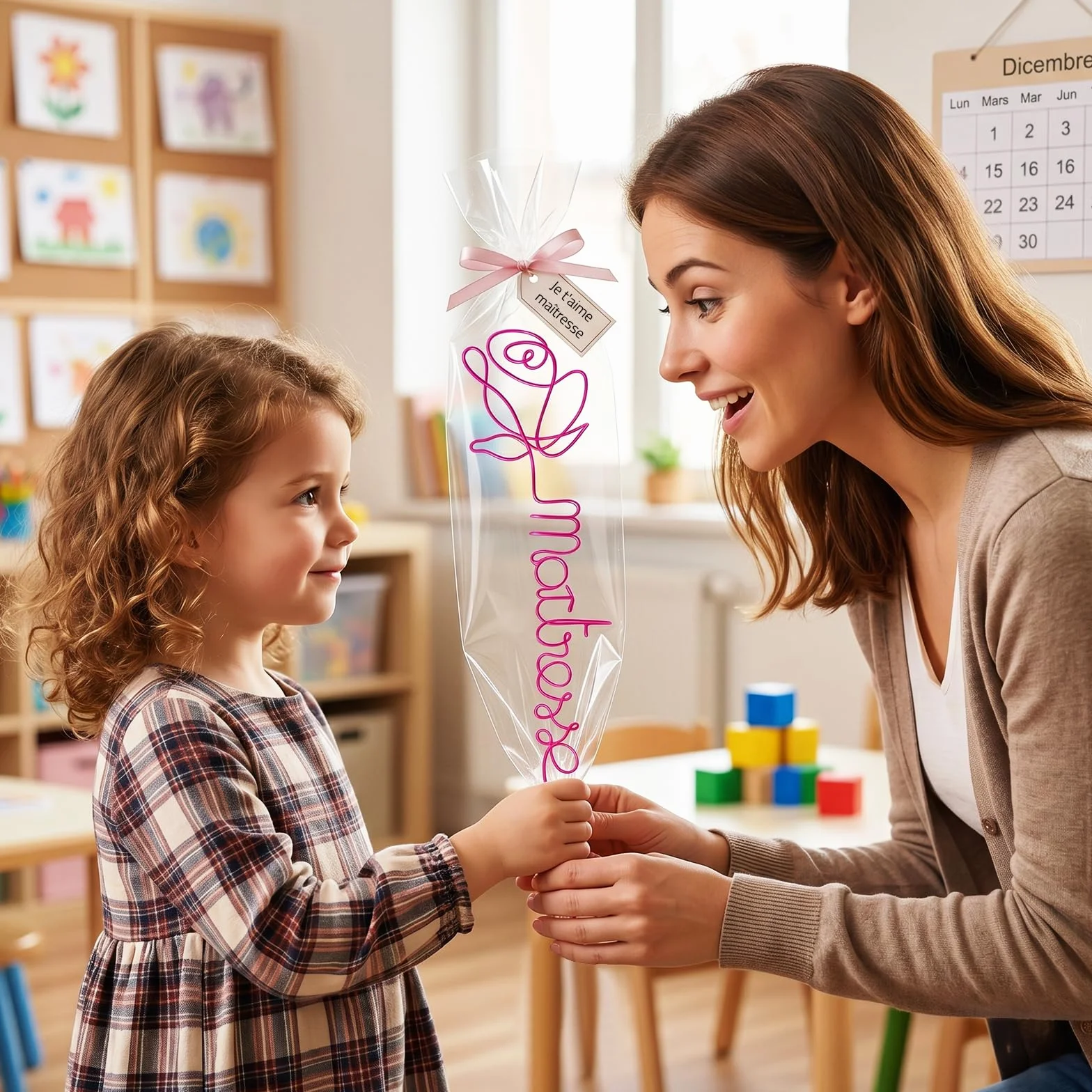 Fleur en Fer Maîtresse Rose en Fil Métal Artisanat Créatif Cadeau Fête des Enseignants