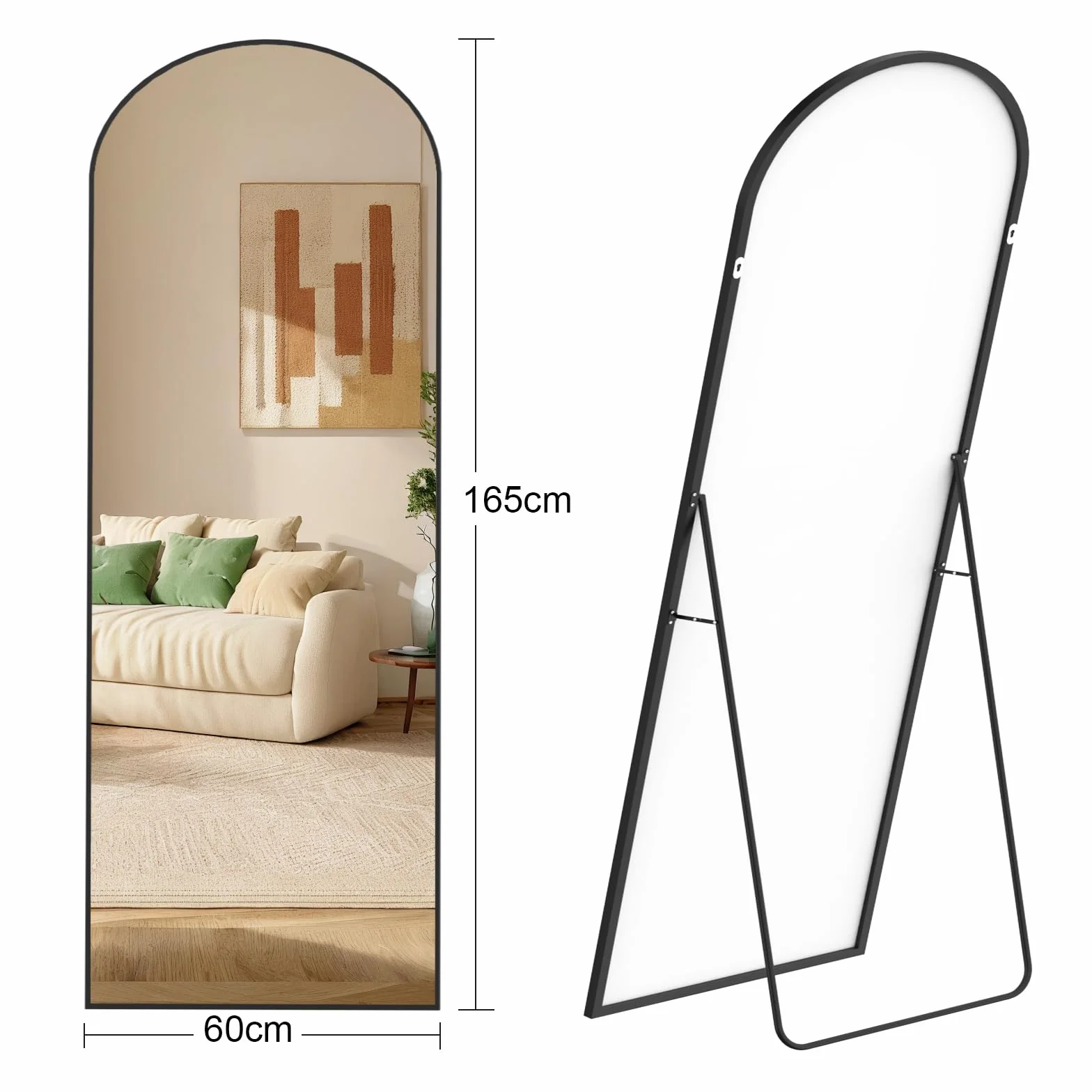 Grand Miroir sur Pied 165 x 60cm, Miroir Arqué, Cadre Alliage Aluminium, Design Arche