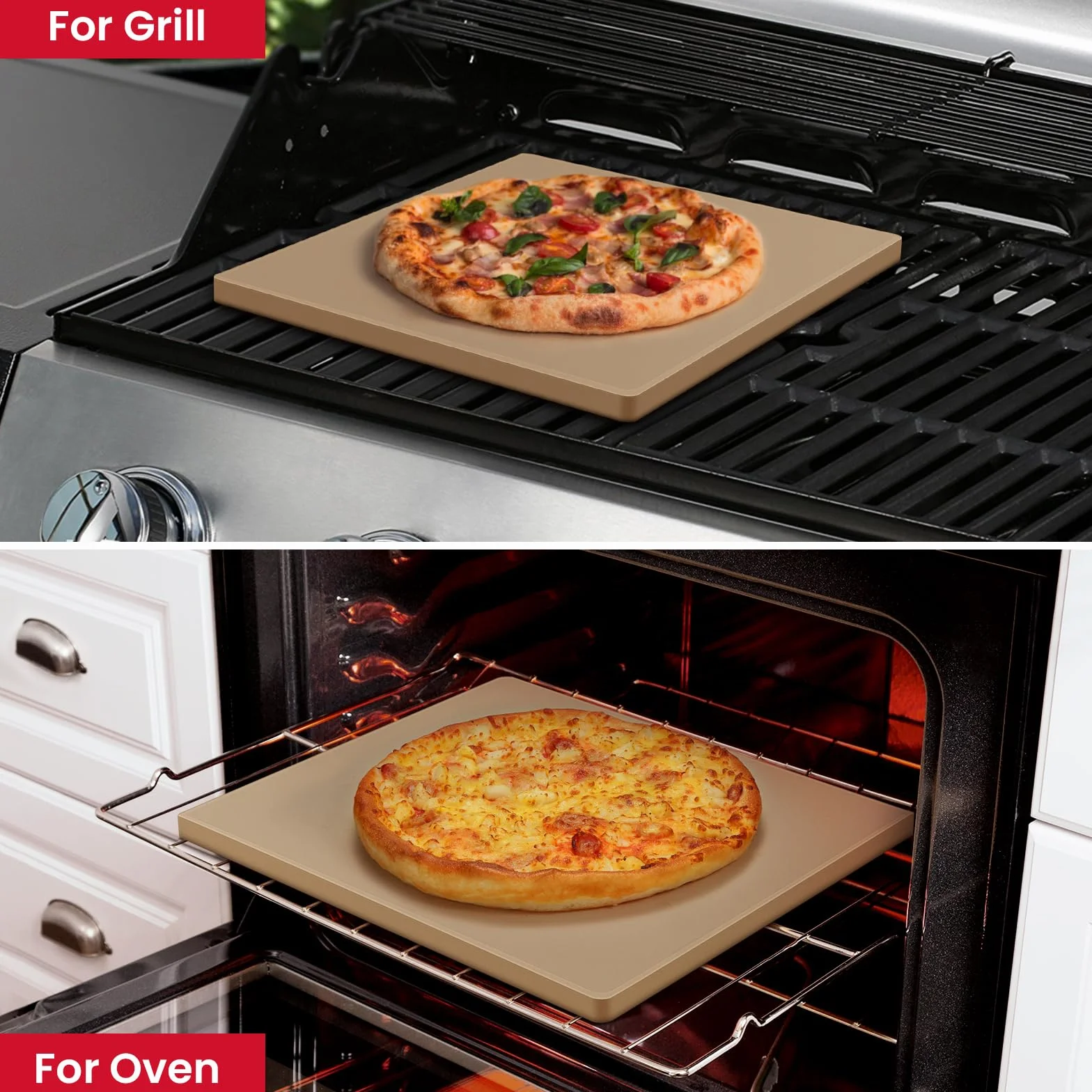 Unicook Pierre à pizza carrée 28 cm – Pierre à pizza pour four et barbecue, pierre de cuisson en cordiérite pour fond de pizza croustillant, pain, biscuits