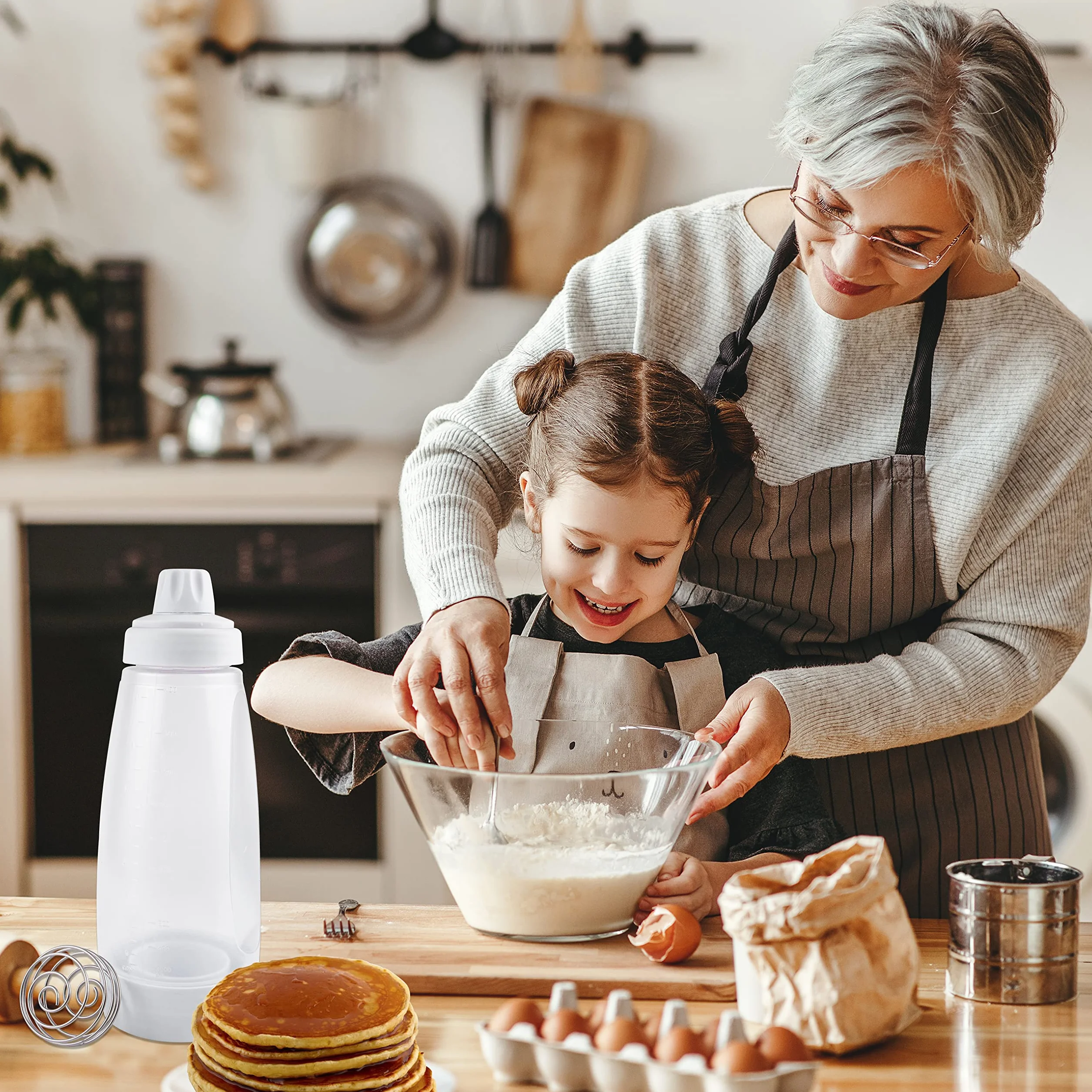 YiliYa Distributeur de Pâte à Crêpes avec Boule de Mélange pour Pancakes et Gaufres