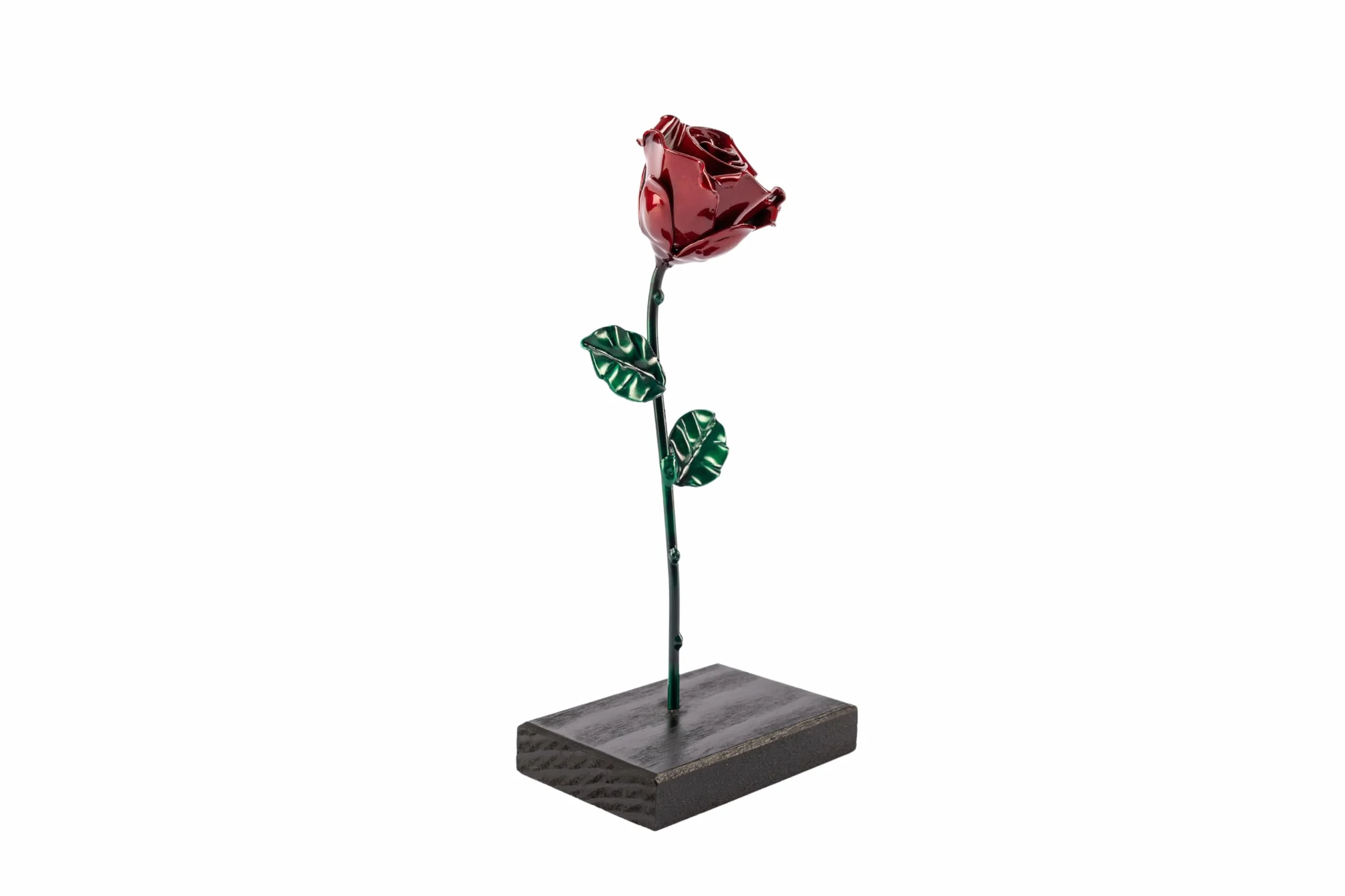 Forging Art Bcn® Rose Éternelle en Fer Forgé à la Main avec Piédestal - Cadeau de Saint-Valentin, Fête des mères, Anniversaire de Mariage, Noces de Fer (Rouge/Vert avec Socle)