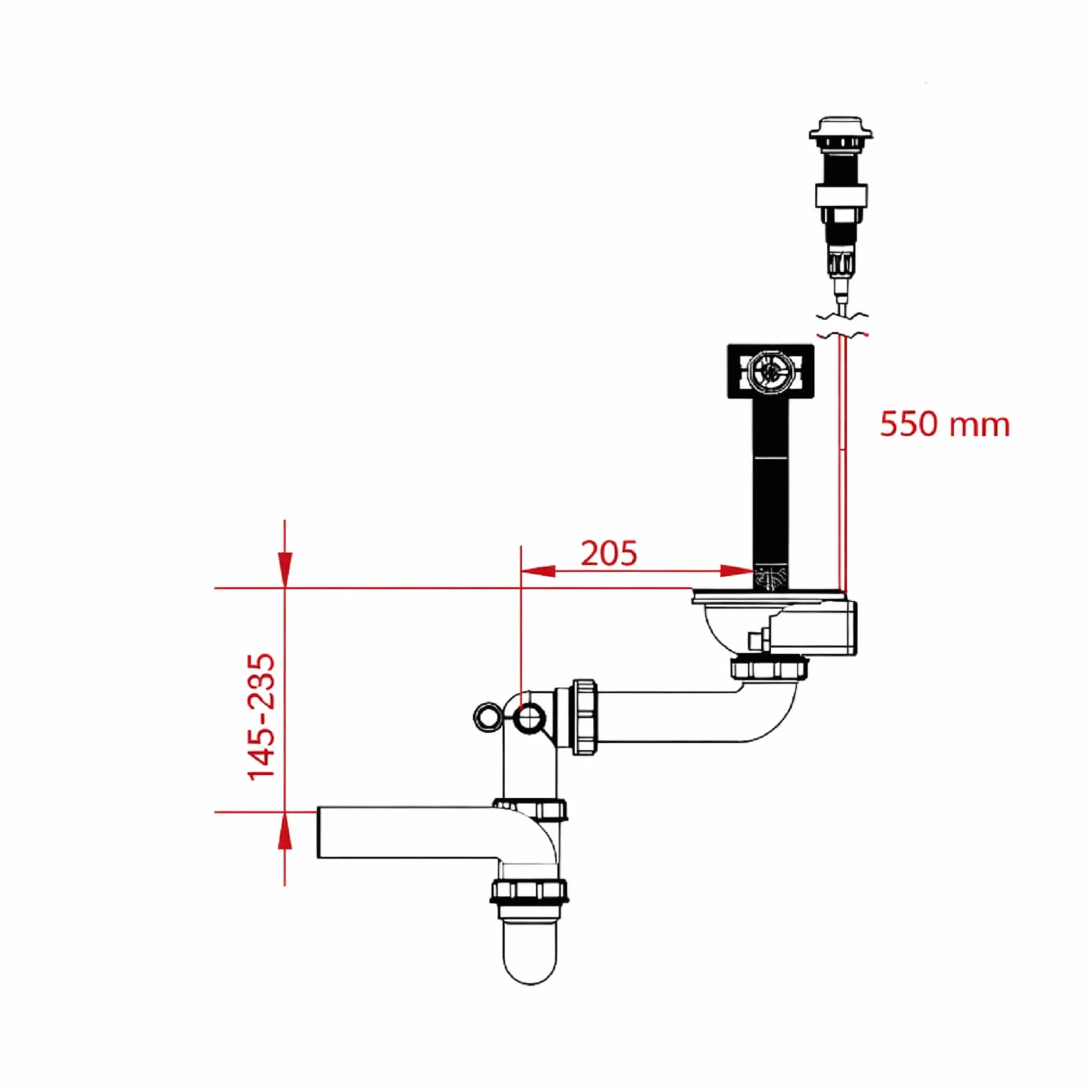 Siphon automatique encastré pour évier de cuisine 8,9 cm acier inoxydable PVC doré