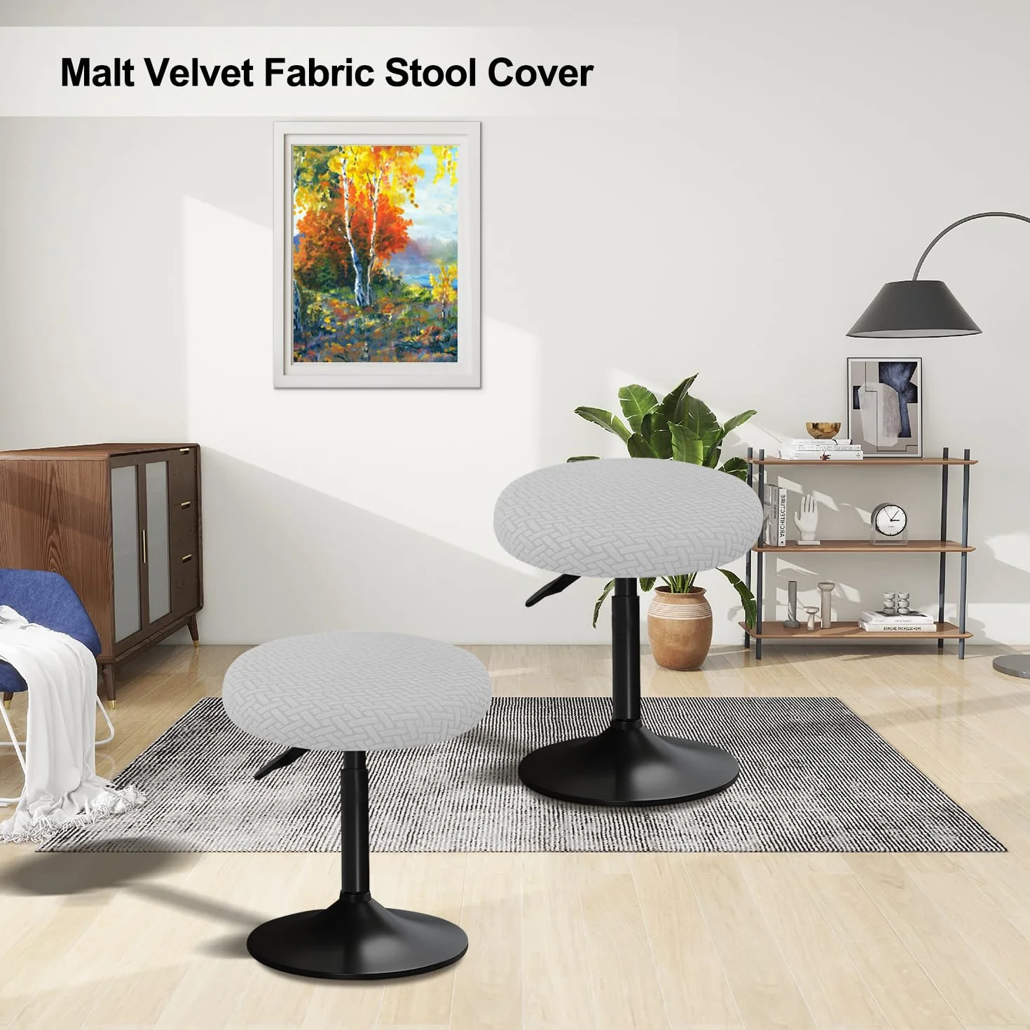 Housse Tabouret Rond 30-40cm Lavable Anti Poussière Gris Clair