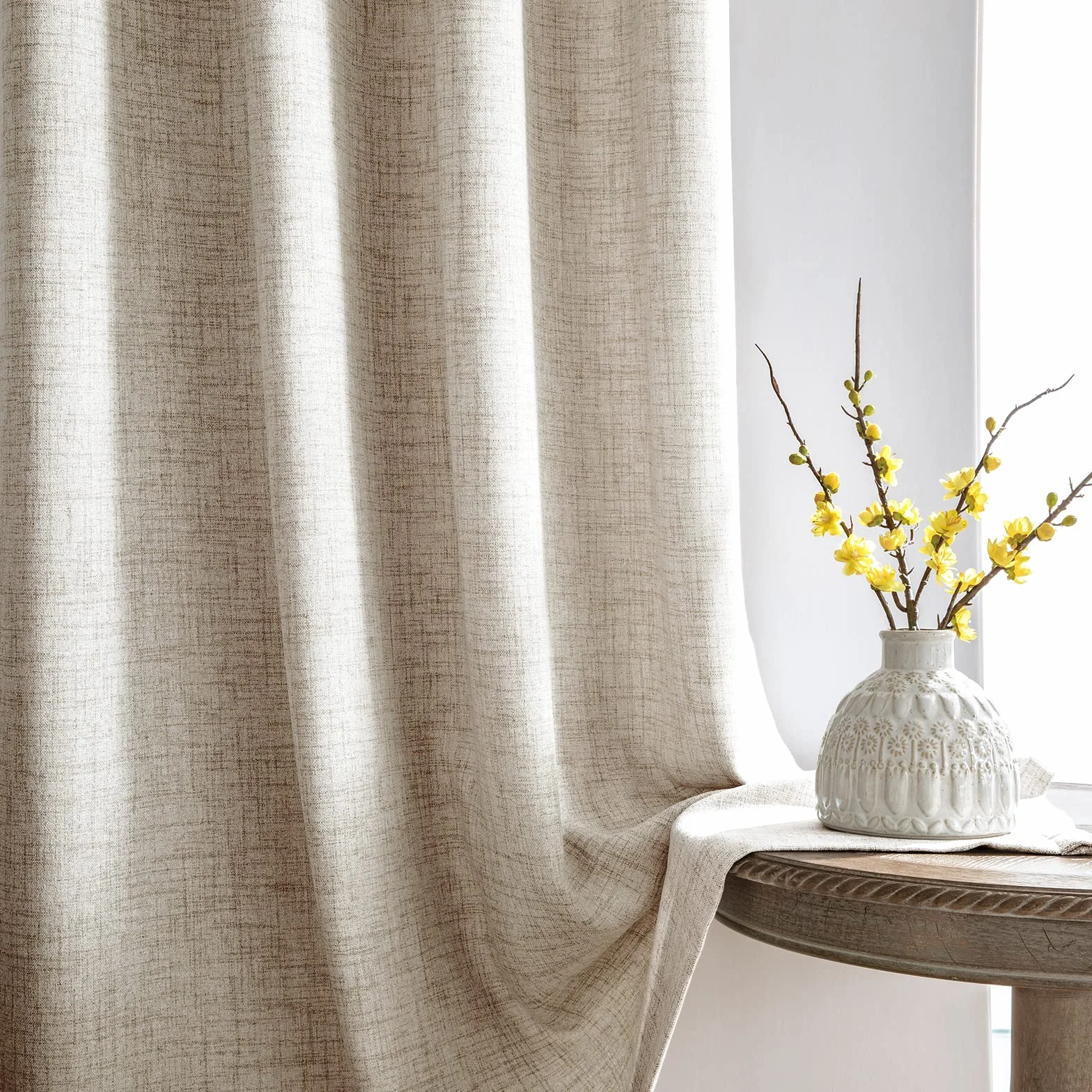 Melodieux Voilage Semi-Transparent Beige 140x225 cm Linenlook