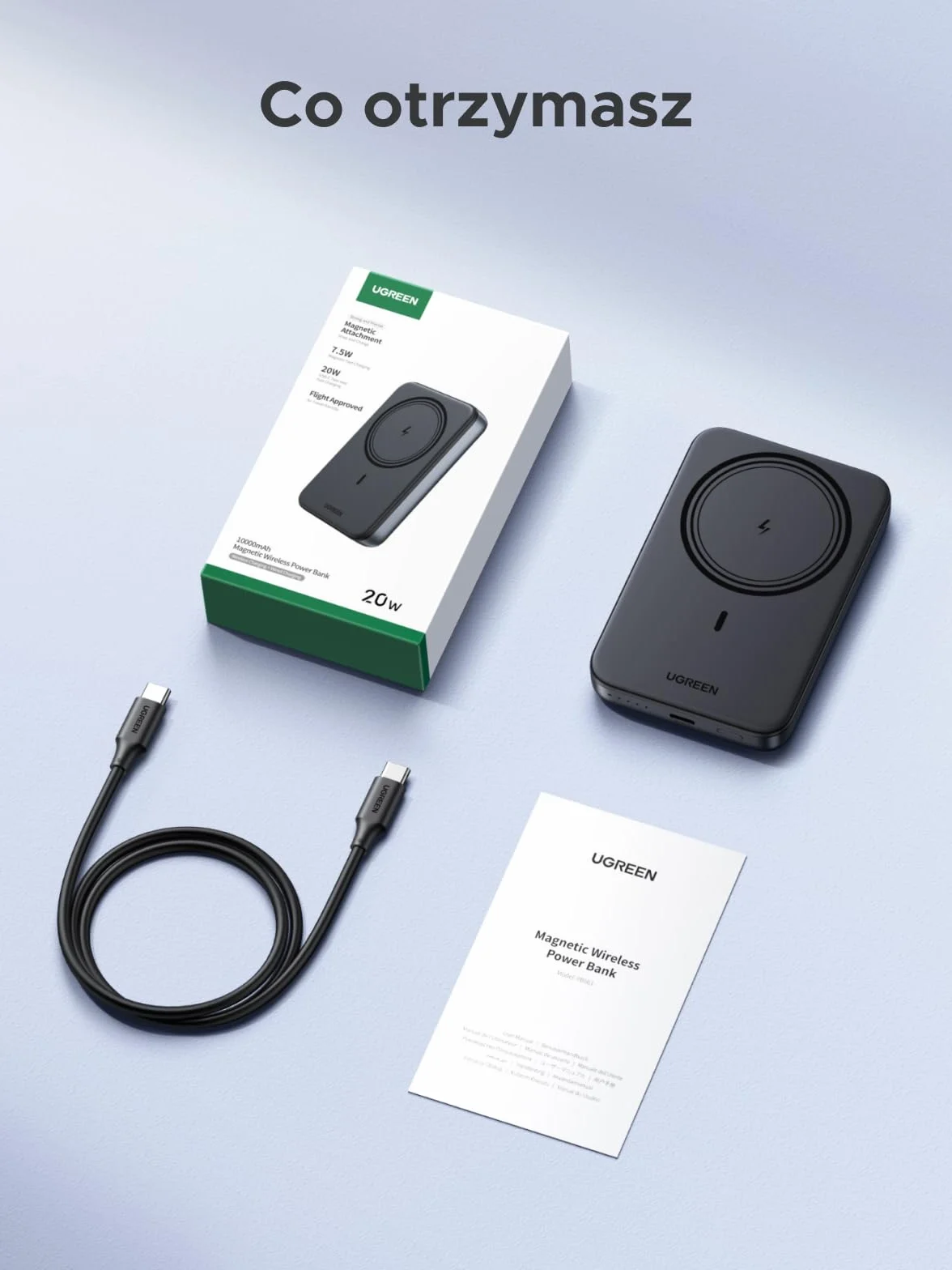 UGREEN Wireless Powerbank 10000mAh Magnetic Power Bank z funkcją szybkiego ładowania USB-C, bezprzewodowa bateria zewnętrzna MagSafe kompatybilna z iPhone 17 Pro Max/17 Pro/16/15-12（czarny）