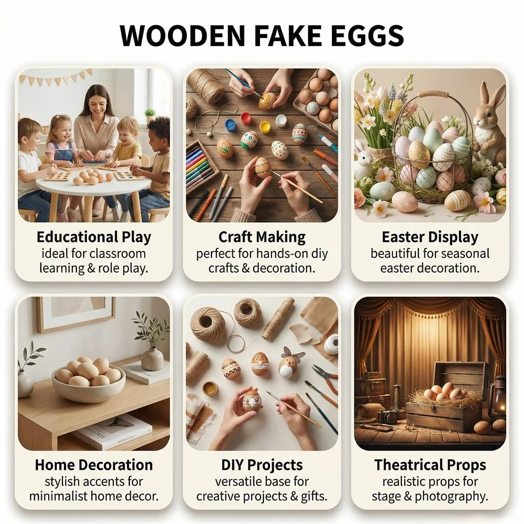 Œufs artificiels en bois lot de 6 pour poules, œufs décoratifs à peindre Pâques