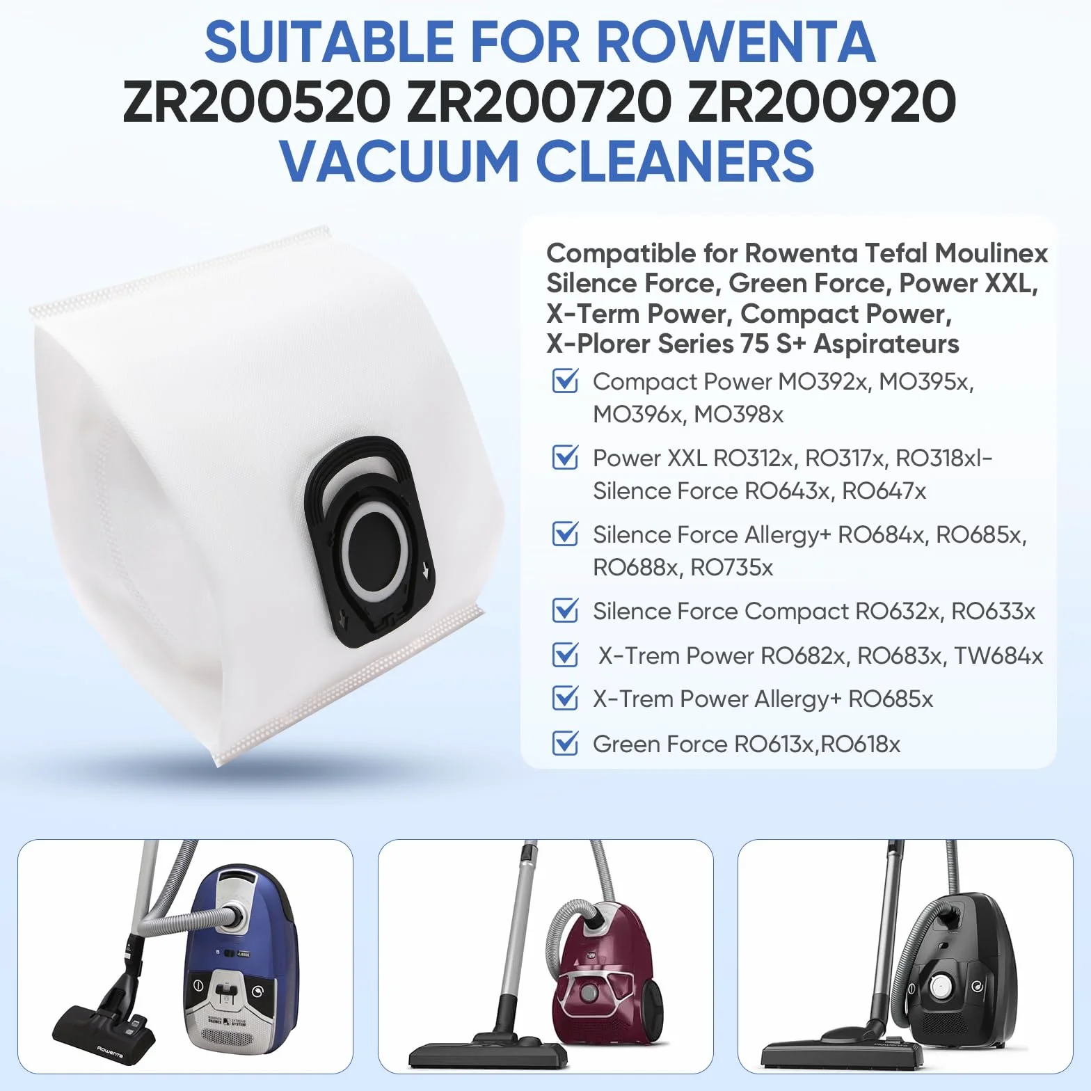 Sacs Hygiène+ Compatibles Rowenta Tefal Moulinex Aspirateurs 15 Pièces