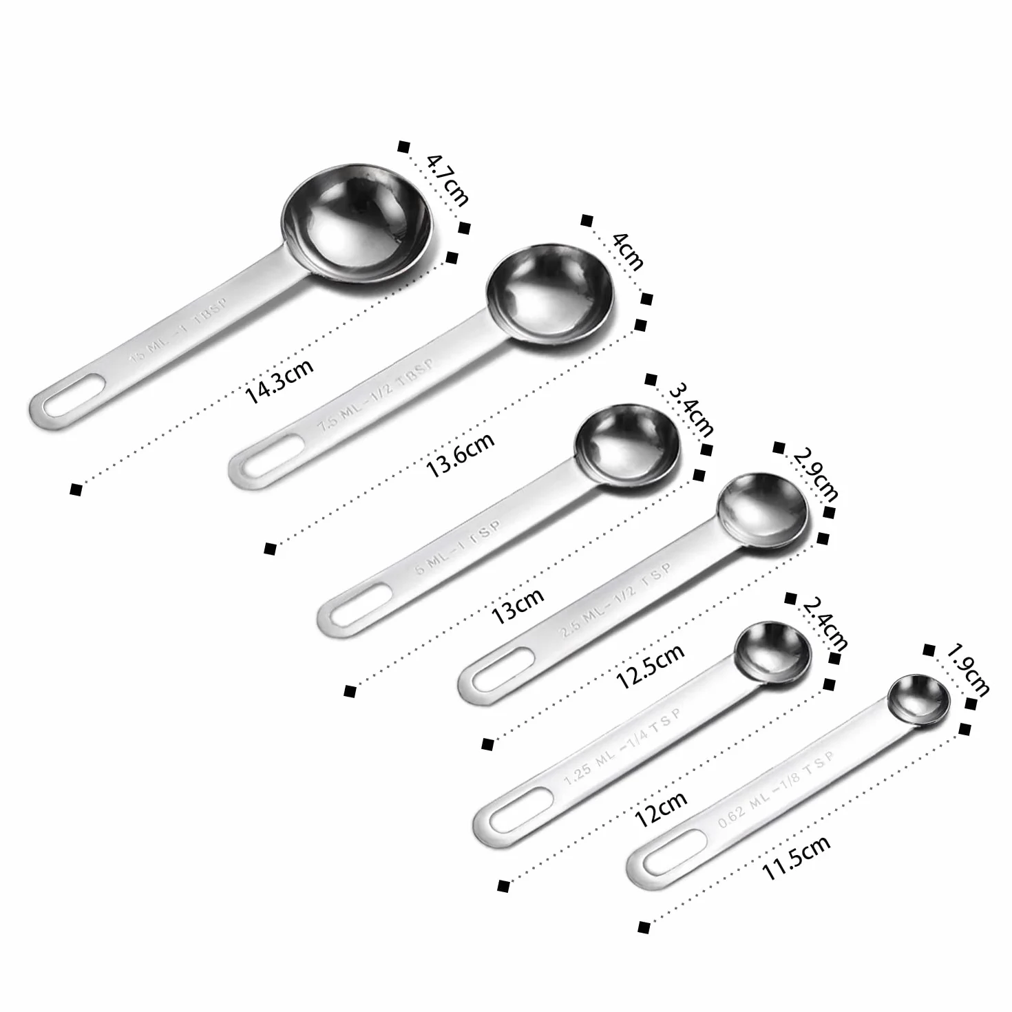 AOOSY cuillères doseuses inoxydable 6 pièces polies miroir 1/8 TSP 1/4 TSP 1/2 TSP 1 TSP 1/2 TBLS 1 TBLS cuisson