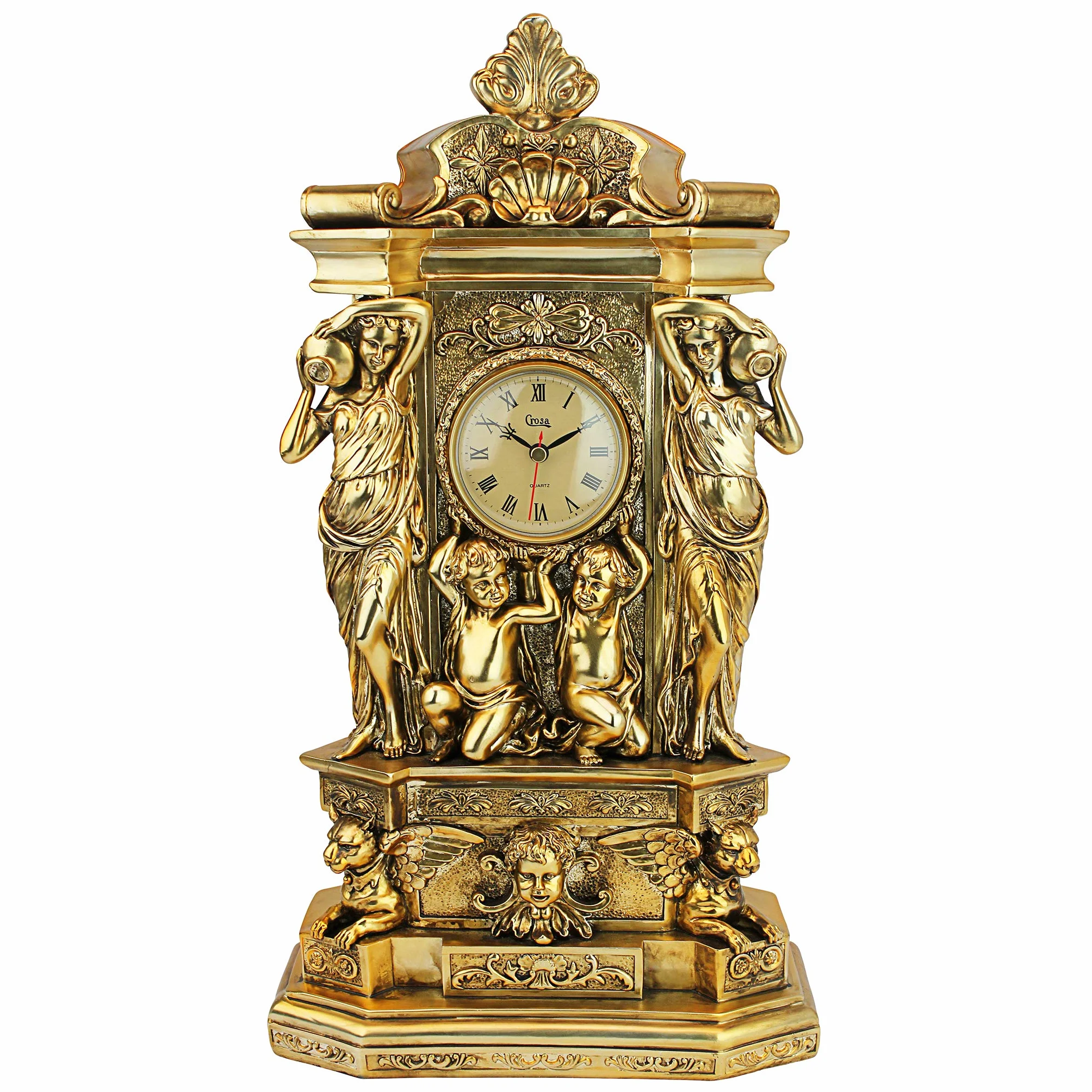 Design Toscano Château de Chambord Horloge de Tablette de Cheminée, 51 cm, polyrésine, or