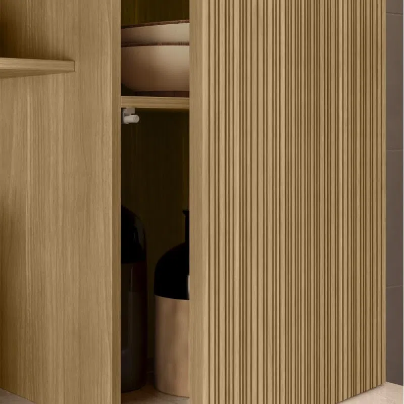 ACTUAL DIFFUSION Buffet 8 Portes 1 Tiroir 18 Niches Chêne et Gris Taupe L 161 H 200 P 38.8 cm