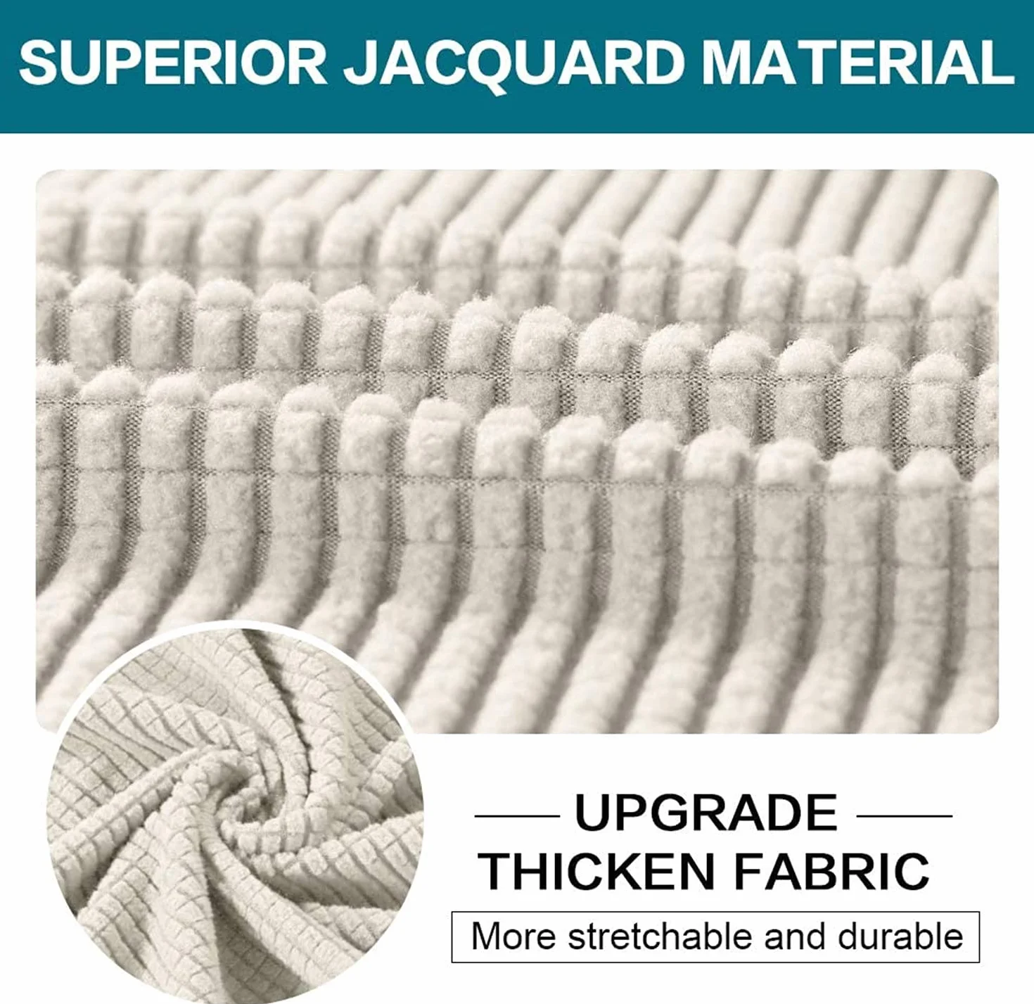 ESOUY Housse de canapé extensible en tissu jacquard élasthanne à carreaux Ivoire 3 places 182,9-243,8 cm