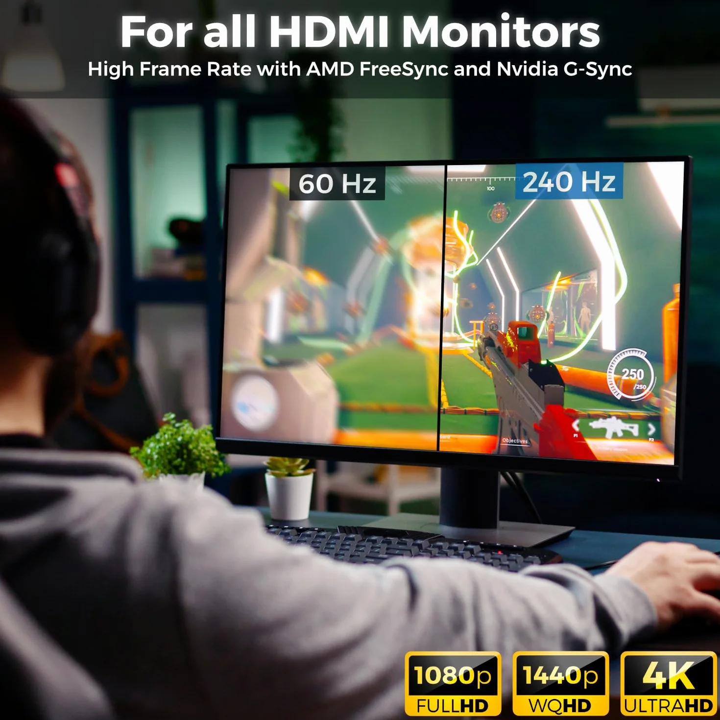 deleyCON Adapter 4K DisplayPort do HDMI (do monitora HDMI/TV/Beamer) - jednokierunkowy - 4K 60Hz, 1080P WQHD @165Hz 144Hz 120Hz 60Hz - do DisplayPort, komputera, karty graficznej, komputera